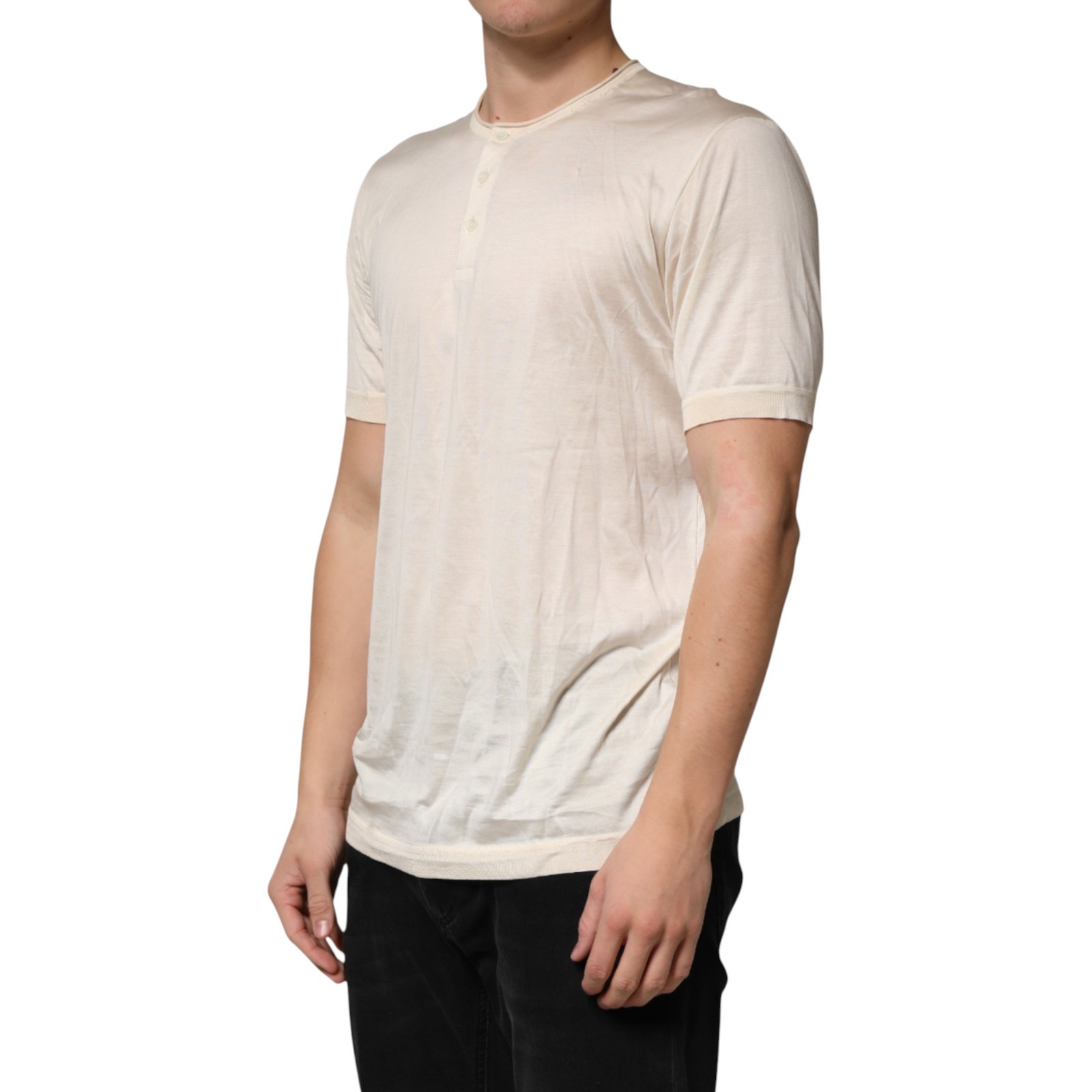 DOLCE & GABBANA T-shirt Off White Cotton Blend Men Henley IT52/US42/XL 980usd