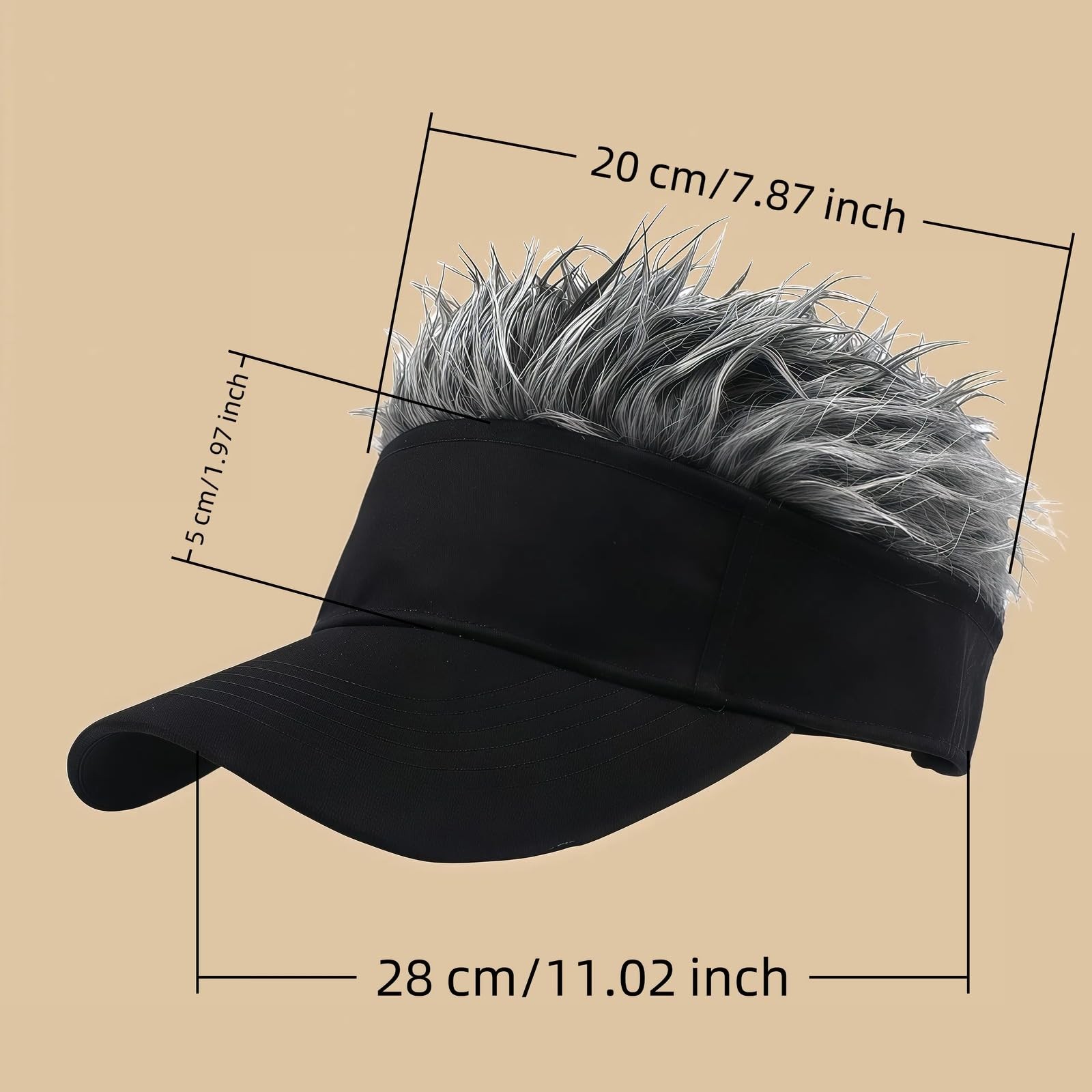 Men&rsquo;s Visor Hat with Fake Hairs, Visor Hat with Hair for Men, Funny Spiked Su…