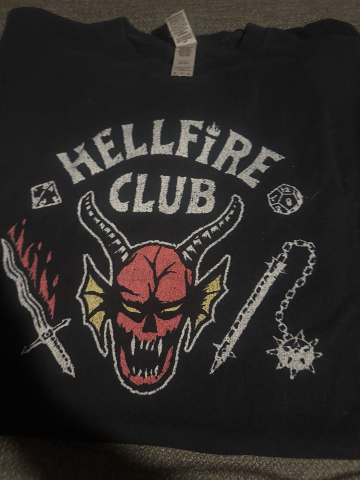Men’s Xl stranger things Hellfire Club T Shirt Black Demon Biker