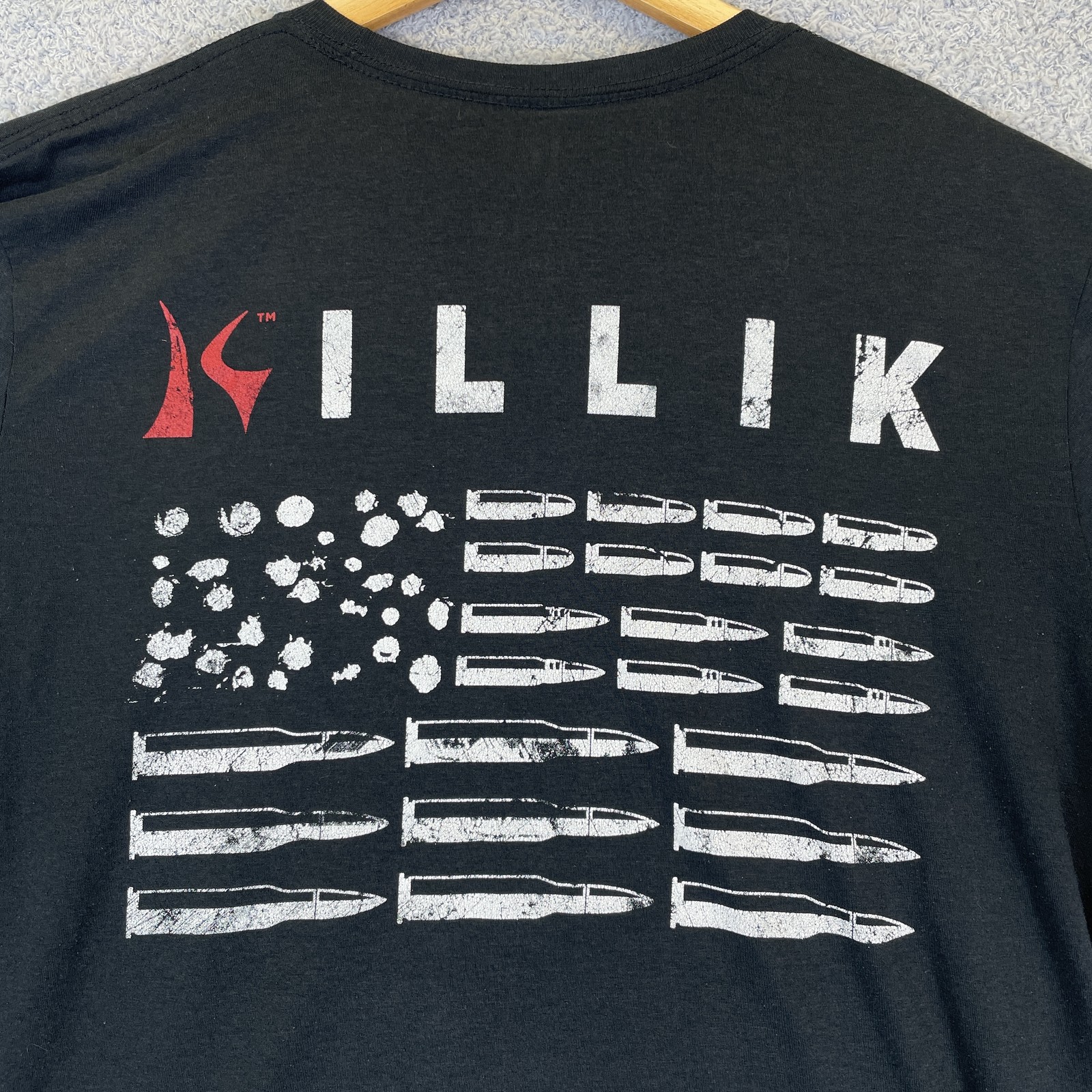 KILLIK Men&rsquo;s Black T-Shirt Size Large Short Sleeve American Flag Hunting