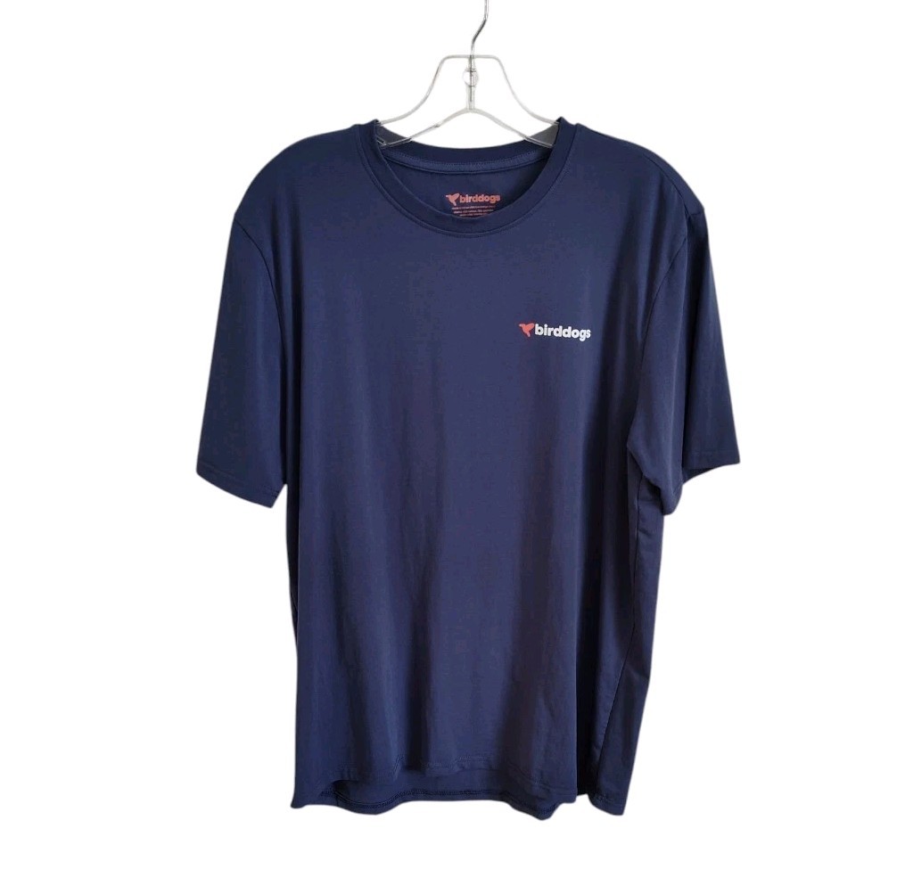 Birddogs Tee Shirt Sz L Navy Blue Crew Neck Short Sleeve Cotton Stretch Logo