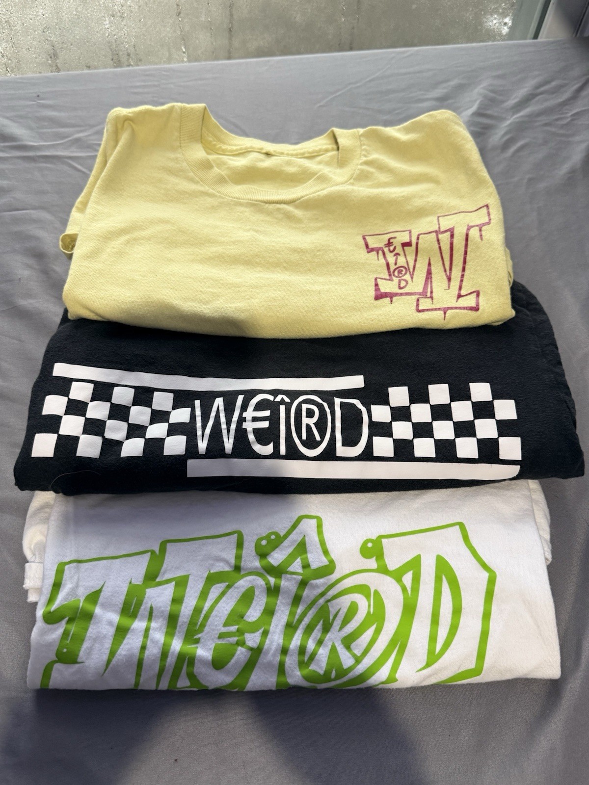 3x Weird Brand Graphic T-Shirt Lot Yellow Black White Streetwear Adult Unisex S