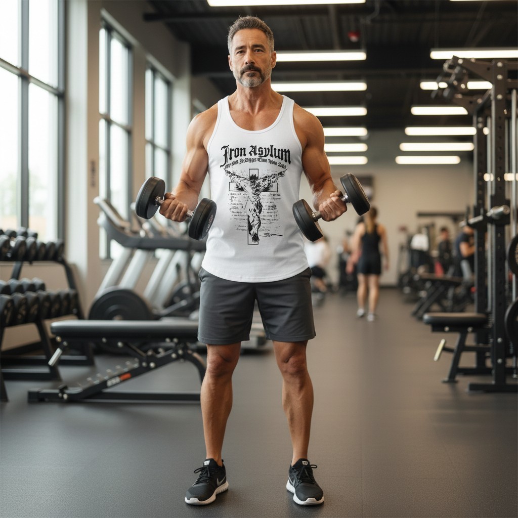 Sleeveless bodybuilding shirt Iron Asylum « My God Is Bigger Than Your God! »