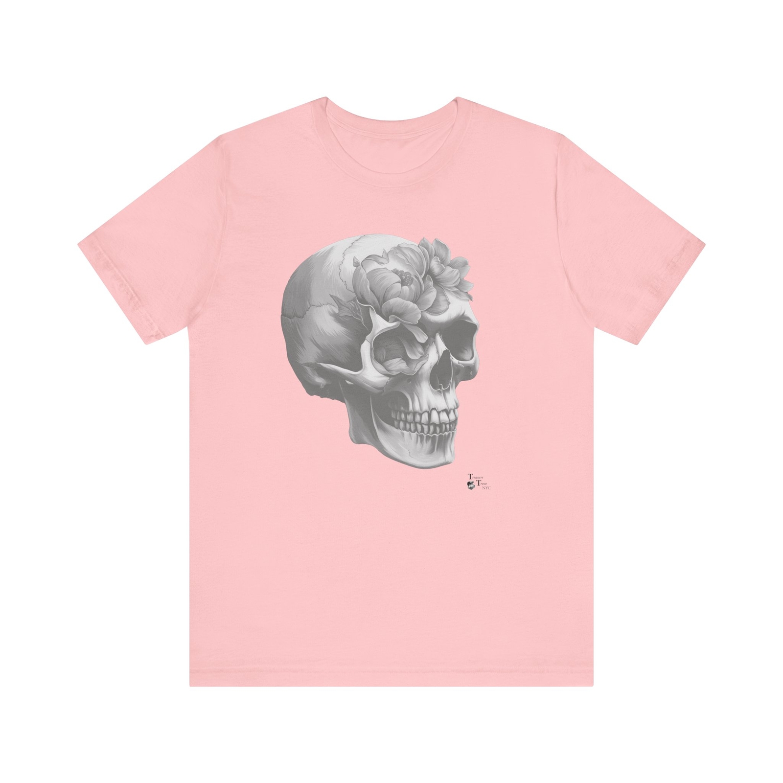 Gray 3D Peony Realistic Skull T-shirt Design