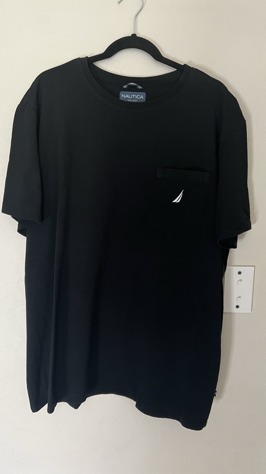 Nautica Deck T-Shirt Mens XXL Black Active Stretch Pocket Crewneck Cotton Tee