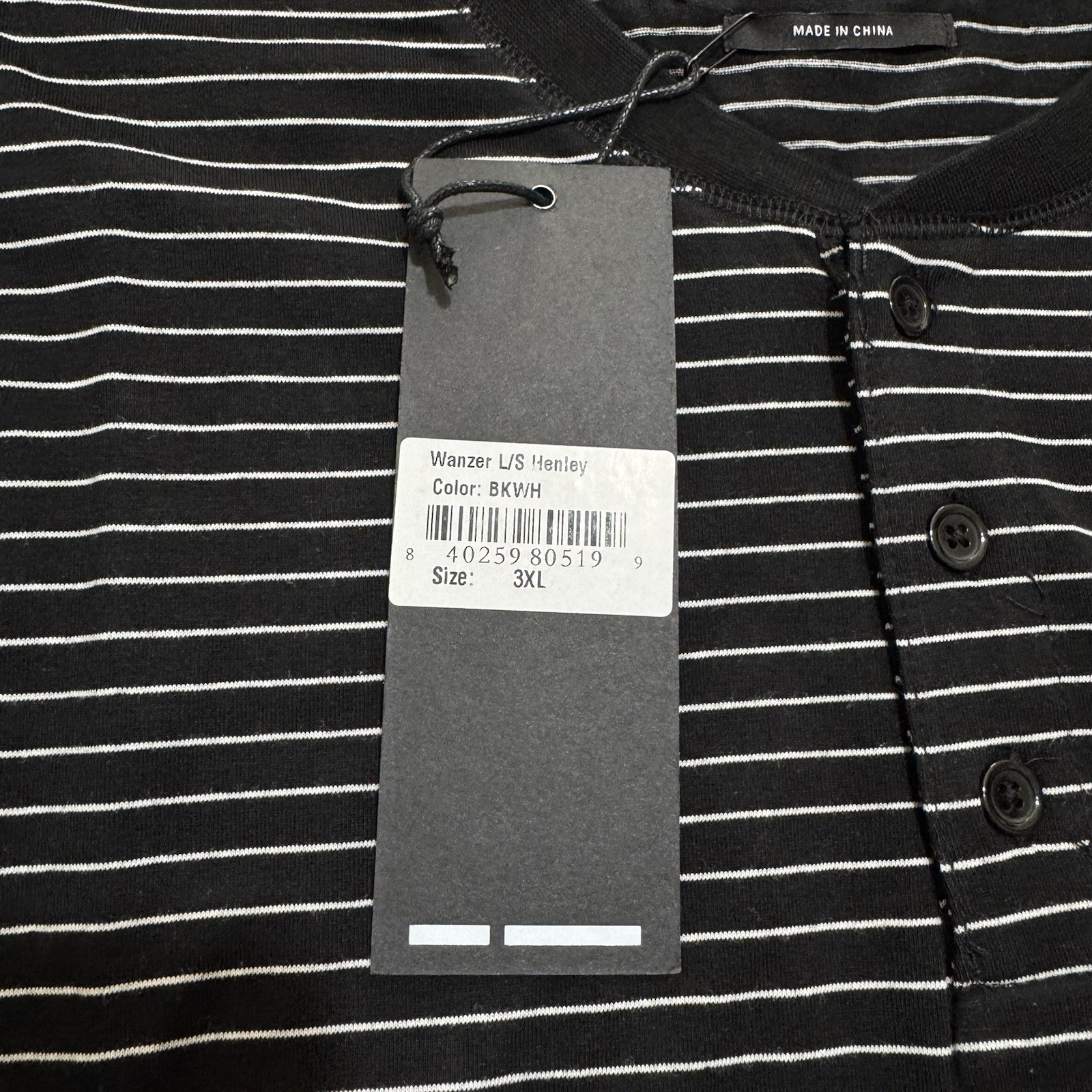 Good Counsel Wanzer Henley Long Sleeves Black T-Shirt 3XL White Stripe Tee NWT