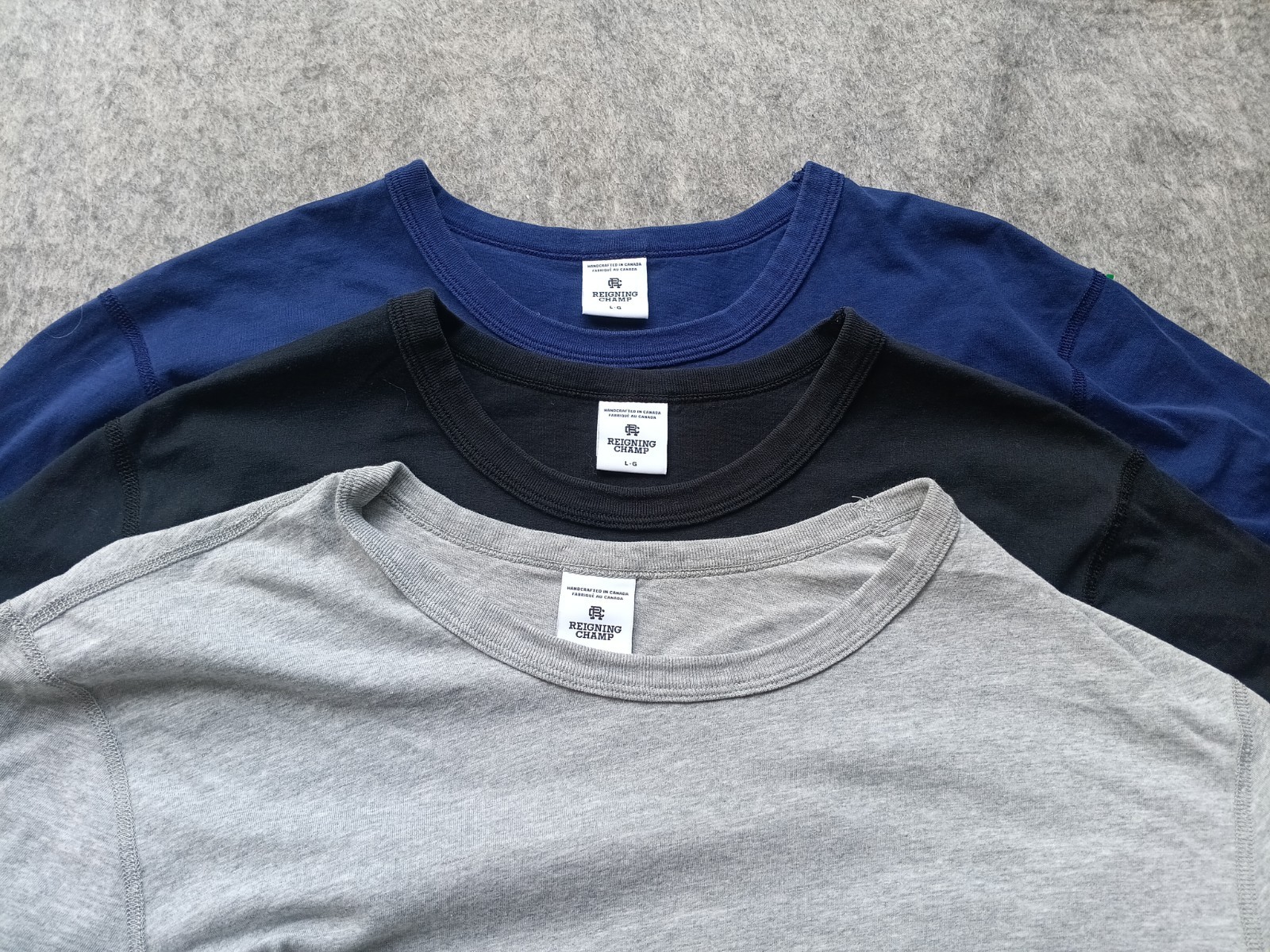 Lot of 3 Reigning Champ Mens Black/Gray/Navy Athletic T-Shirt L Canada