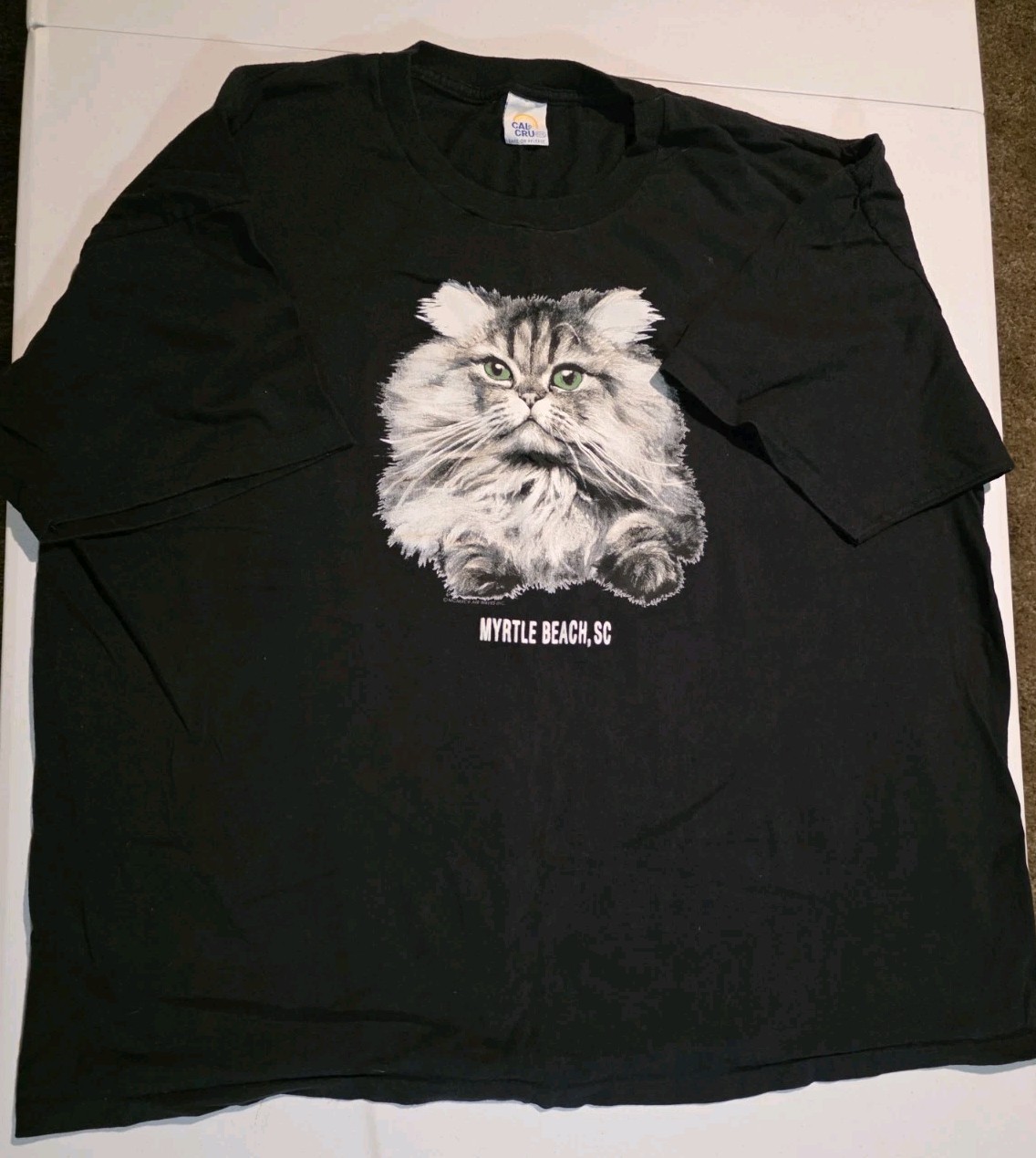 Vintage Cat T Shirt Myrtle Beach SC Black Cal Cru USA Graphic Tee Mens 3XL