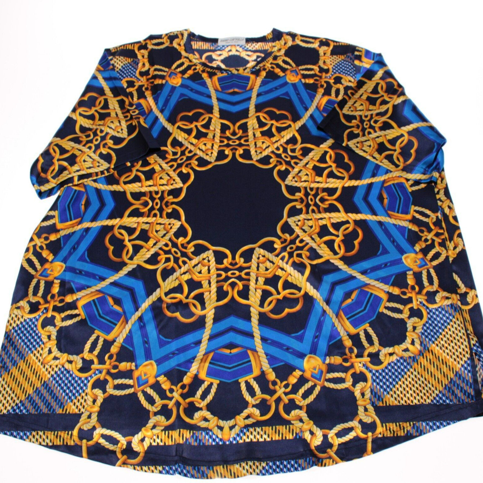 Fabio Caviglia NWOT Short Sleeve T-Shirt Size ~4XL in Blue/Multi Silk Blend