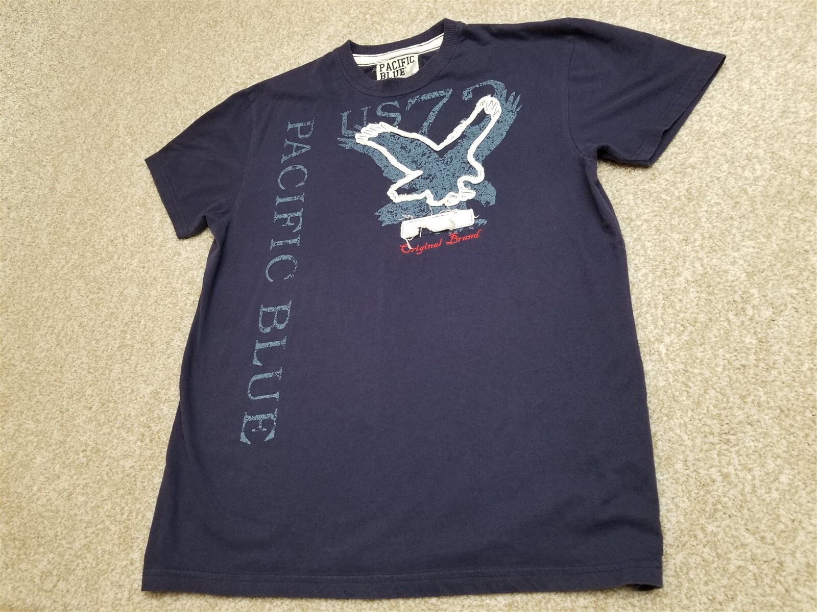 Pacific Blue T Shirt Mens Large Blue Crewneck Casual US 73 Eagle TEE