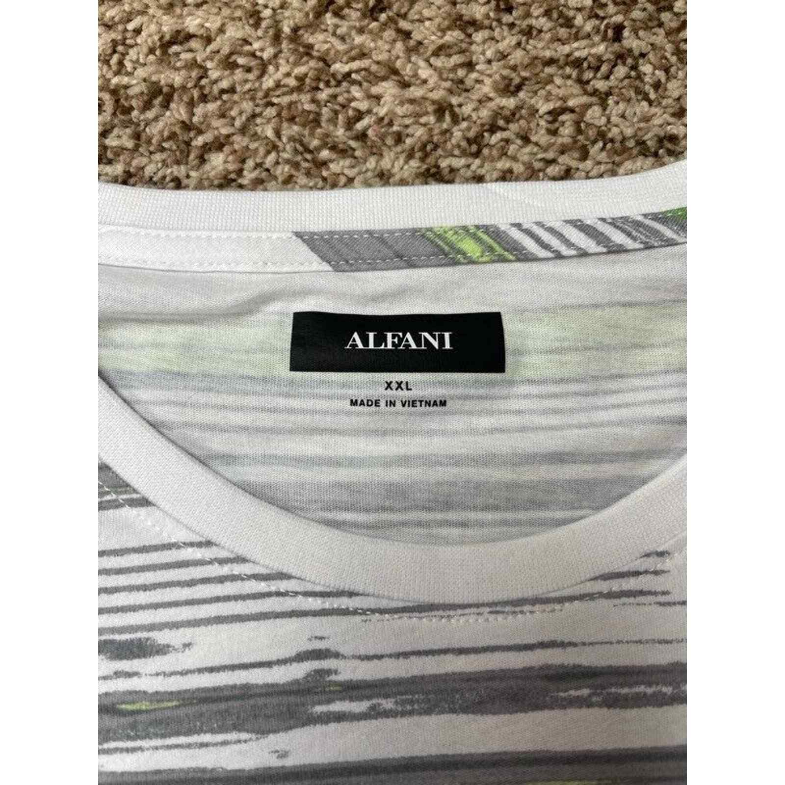 Alfani Mens T-Shirt White Green Space Dye Long Sleeve Crew 100% Cotton XXL New
