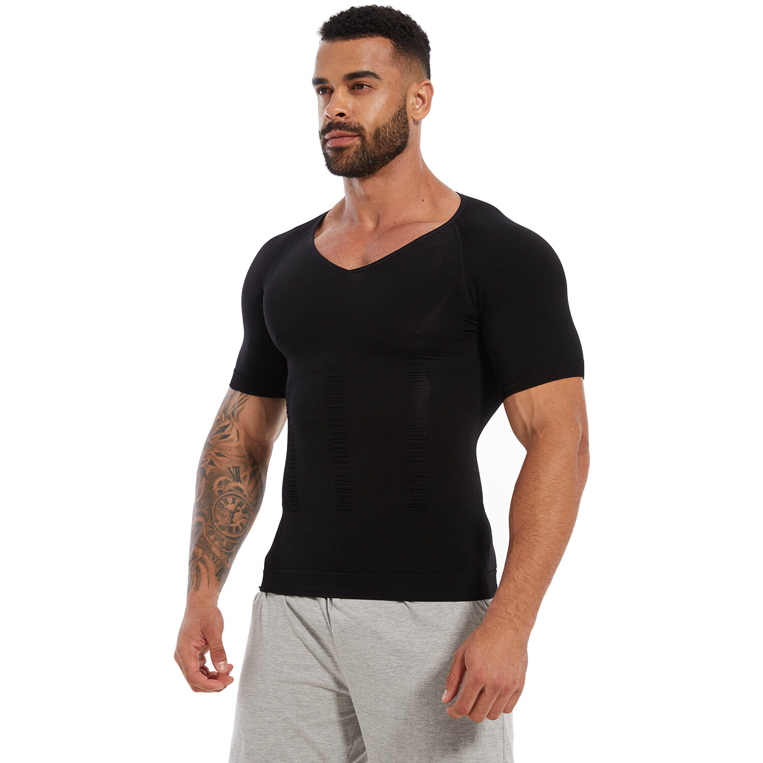 Men&rsquo;s Gynecomastia Undershirt V-Neck Chest Compression Shirts Slim Body Shaper