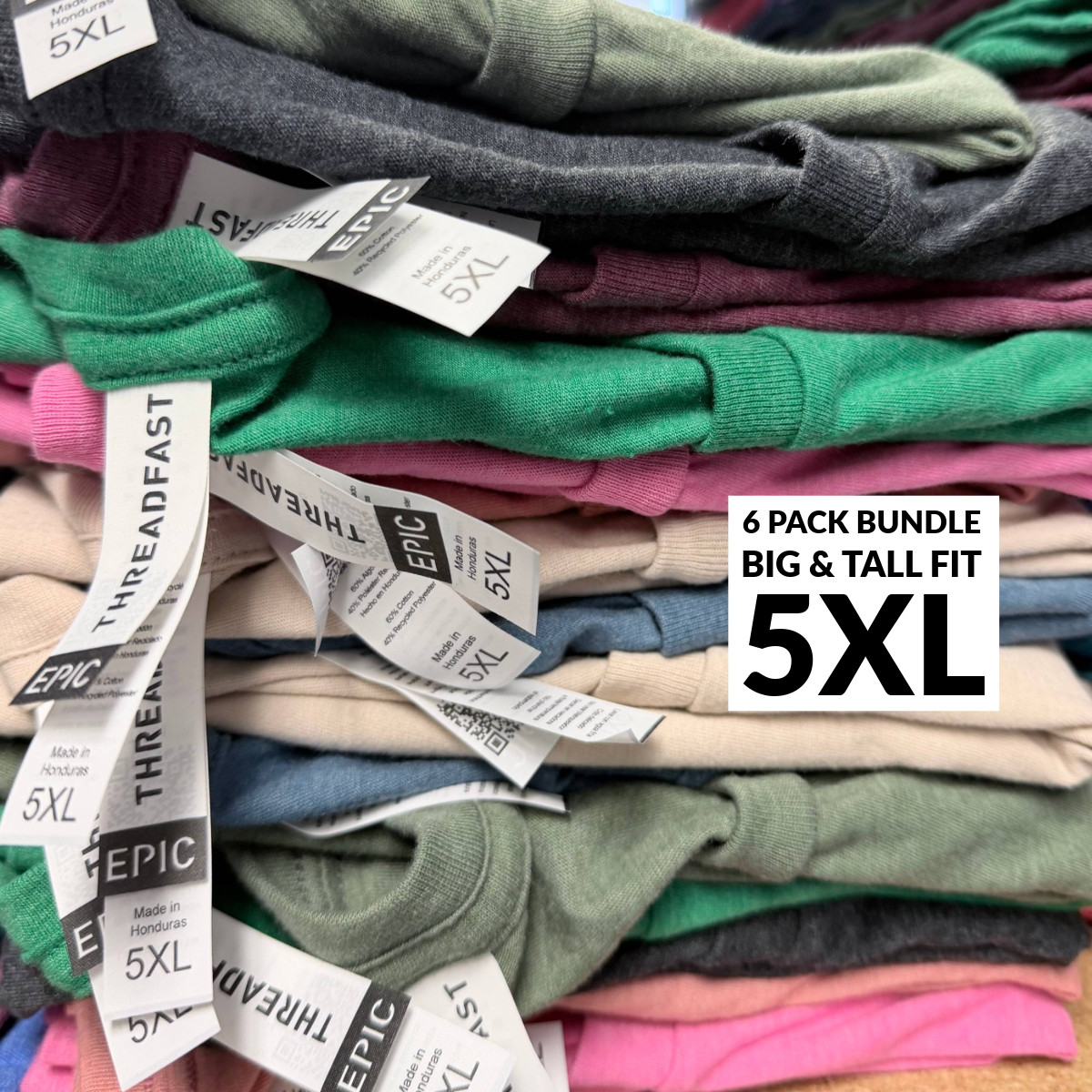 6 Pack 5XL Threadfast T Shirts Blank Tees Bulk Lot Plus Size Big and Tall