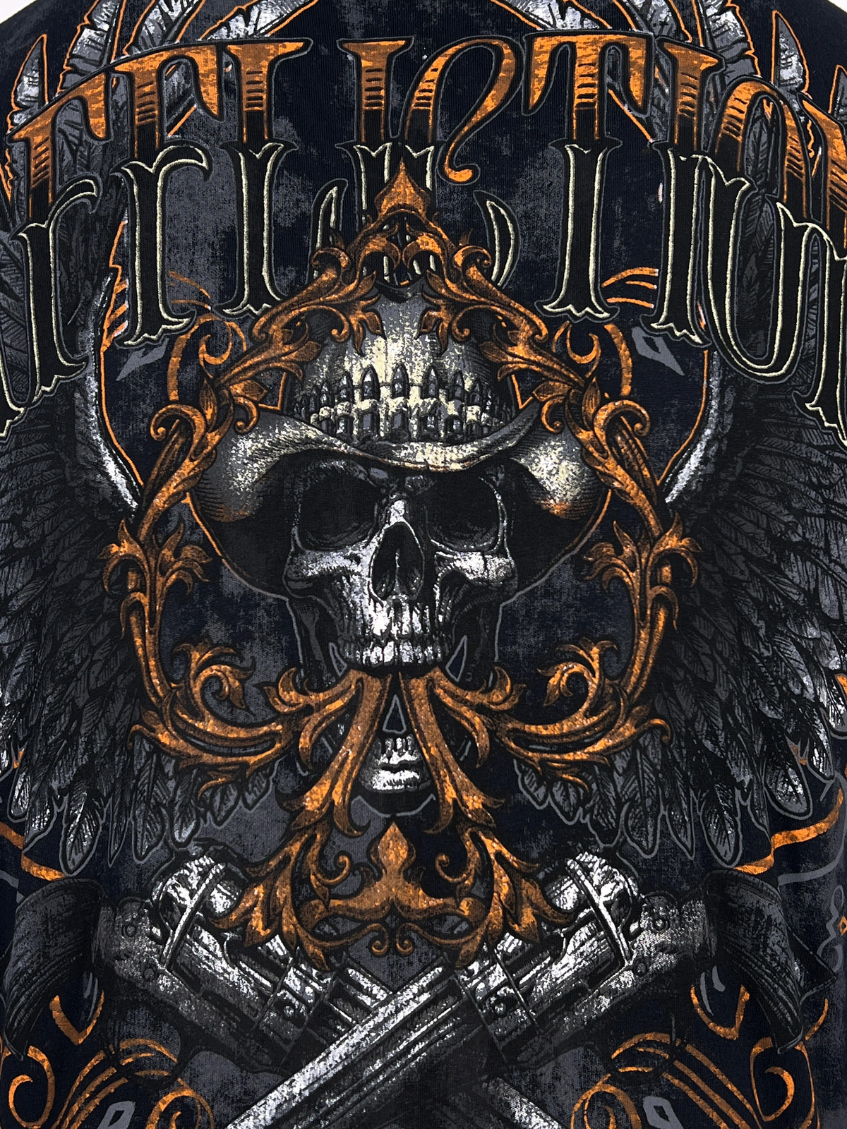 Affliction Men&rsquo;s T-Shirt AC OUTBACK Skull Biker Black Tattoo S-5XL