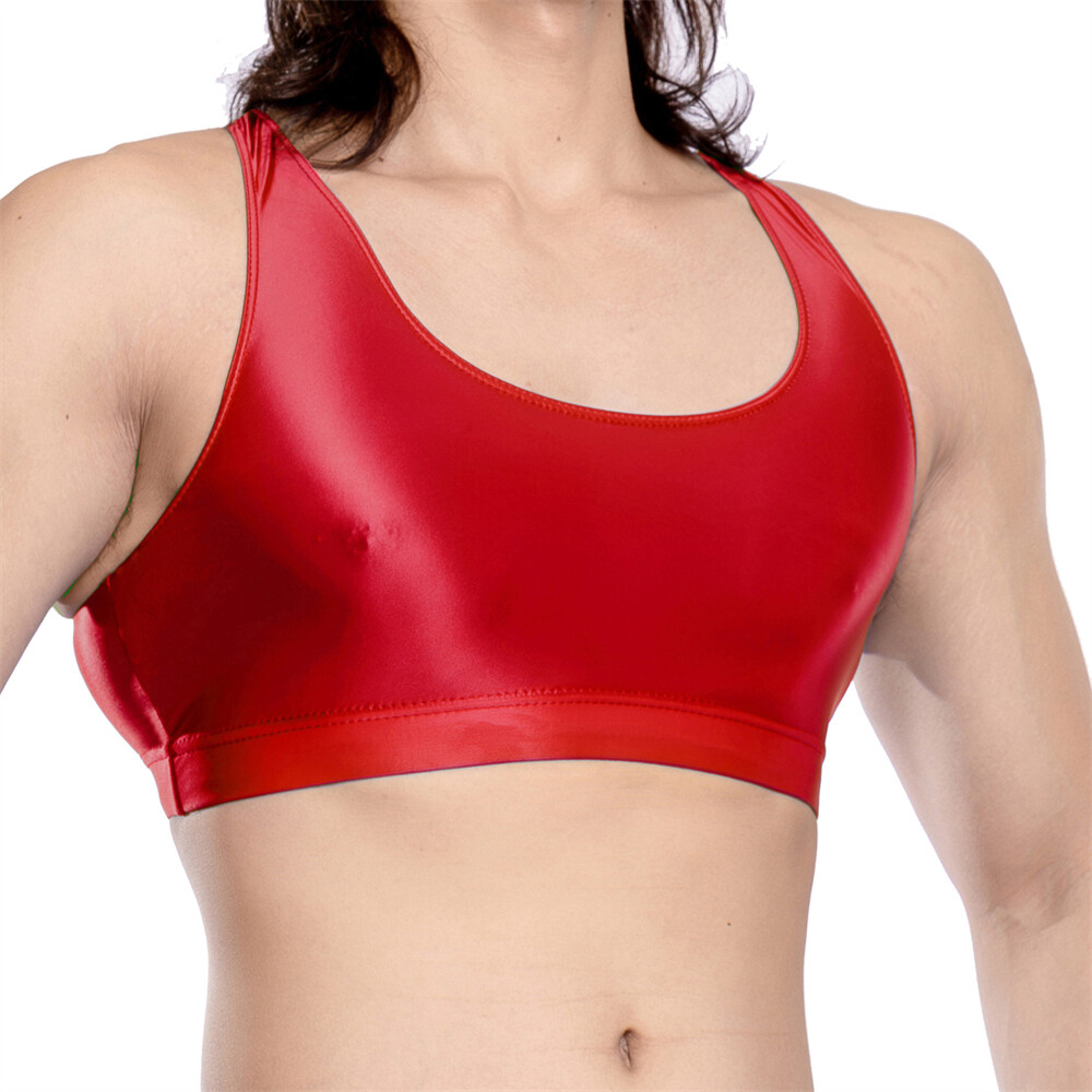 Sexy Mens Fitness Sport Vests Oil Shiny Smooth Crop Tops Solid Color Undershirts