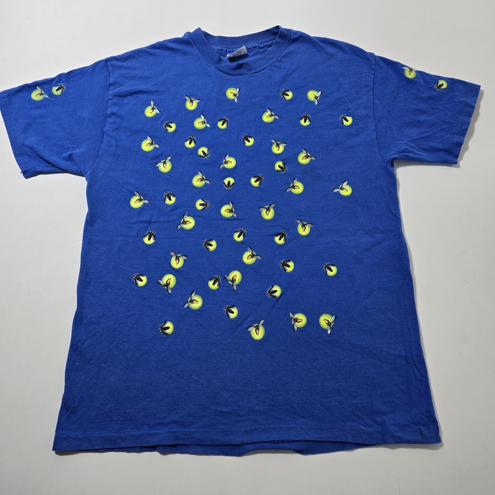 VTG 90s Dan Gilbert Fireflies Glow In The Dark AOP Men’s Blue T-Shirt Size Large