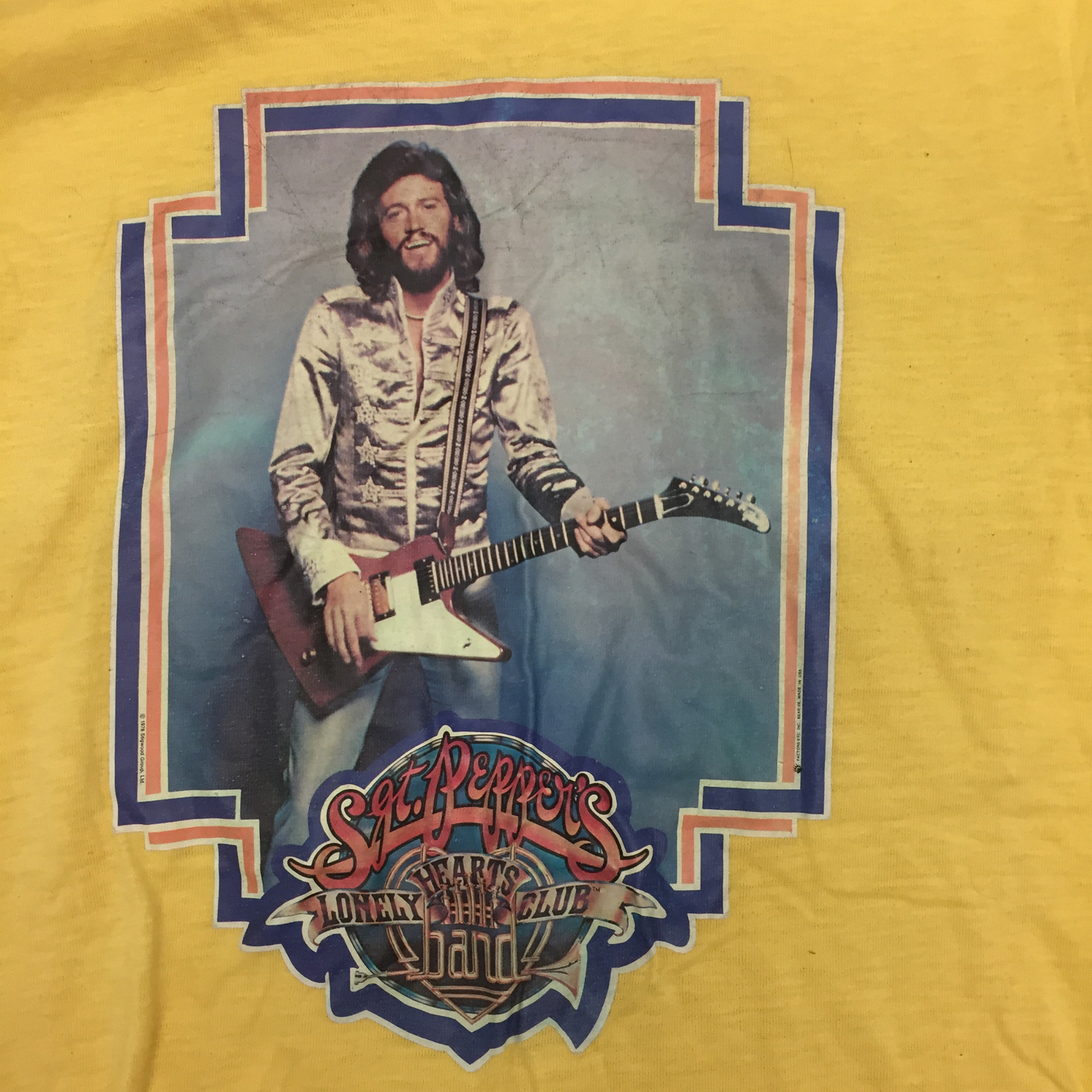 Vintage 1978 Stigwood Sgt Peppers Lonely Heart Band Mens T-Shirt Size L Yellow