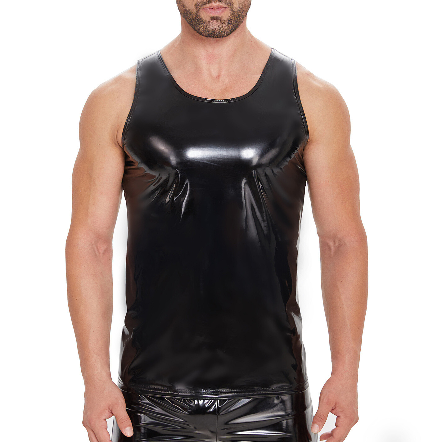 Mens Glossy Sleeveless PVC Leather Undershirts Wet Look Nightclub Latex Tank Top
