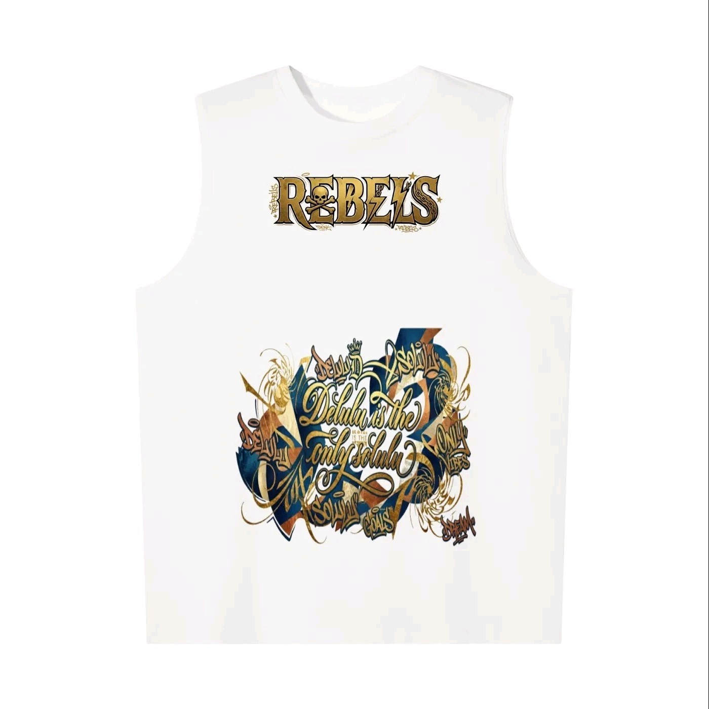 La mc de Neil Men&rsquo;s M White Rebels Graphic Print Sleeveless Crew Neck T-Shirt