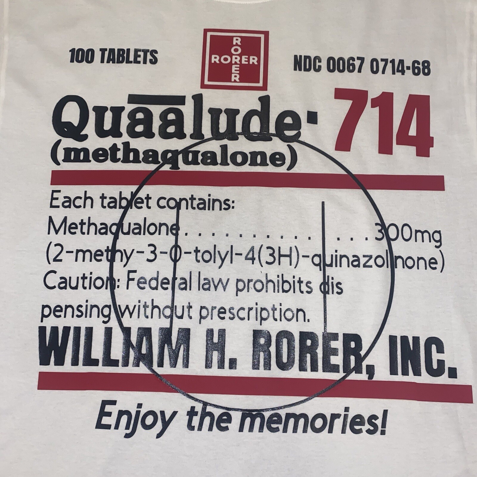Quaalude Rorer 714 Custom T Shirt Wolf Of Wall Street Pill Drug CHOOSE YOUR SIZE