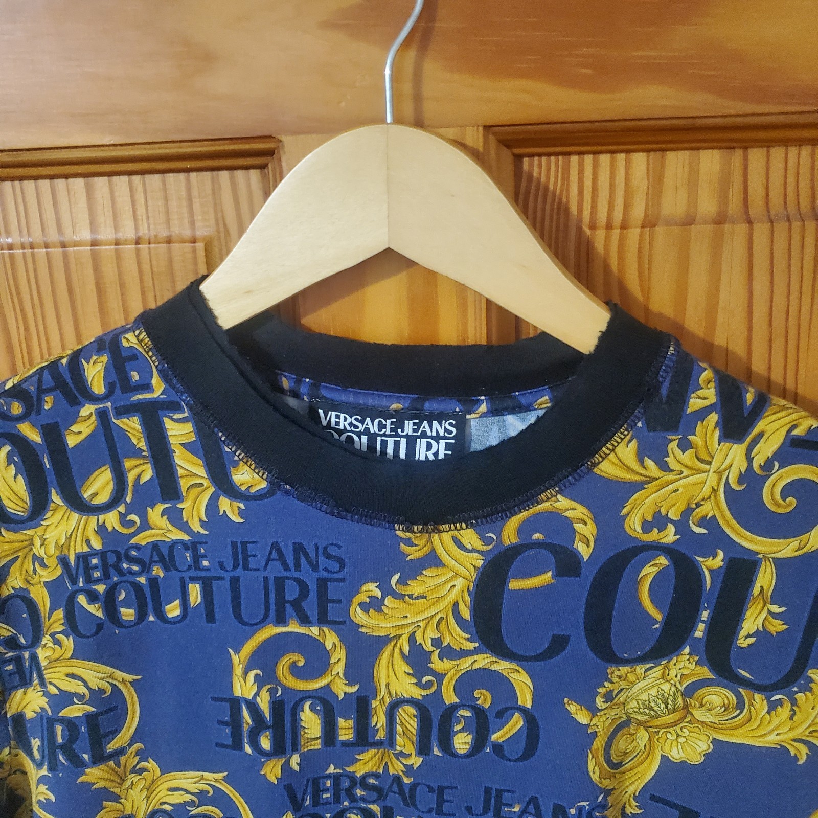 VERSACE JEANS COUTURE T-shirt Mens Baroque Logo All-Over Short Sleeve Size S