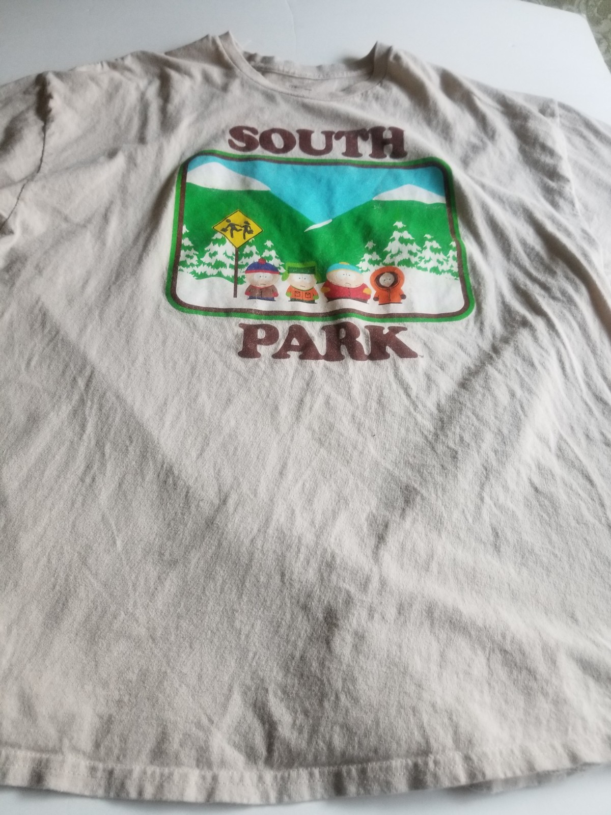 2XLARGE South Park Shirt Mens Beige Graphic Crewneck Tee 100% Cotton