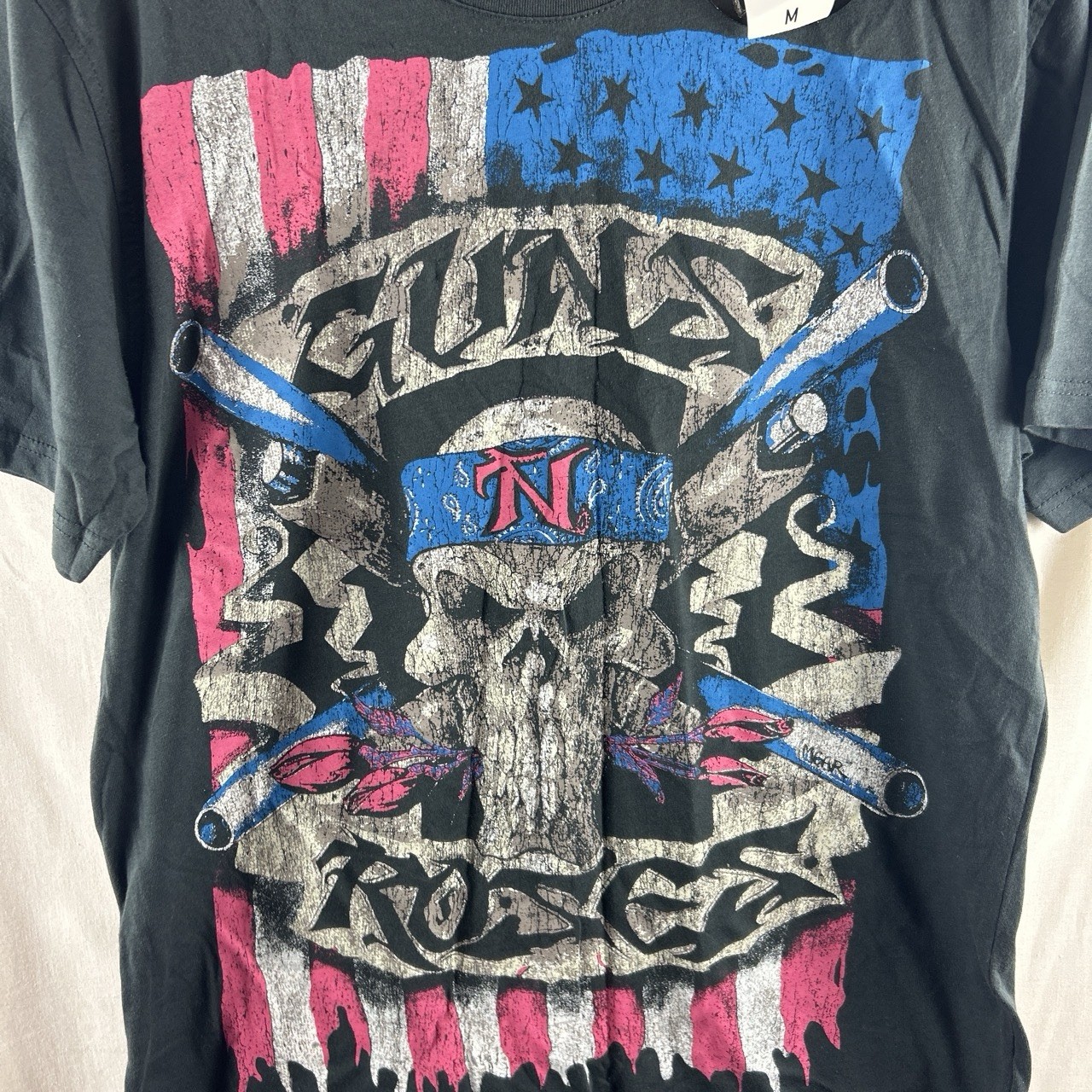 Guns N Roses Flag Mens T Shirt M Medium Washed Black Brand New With Tags 2010