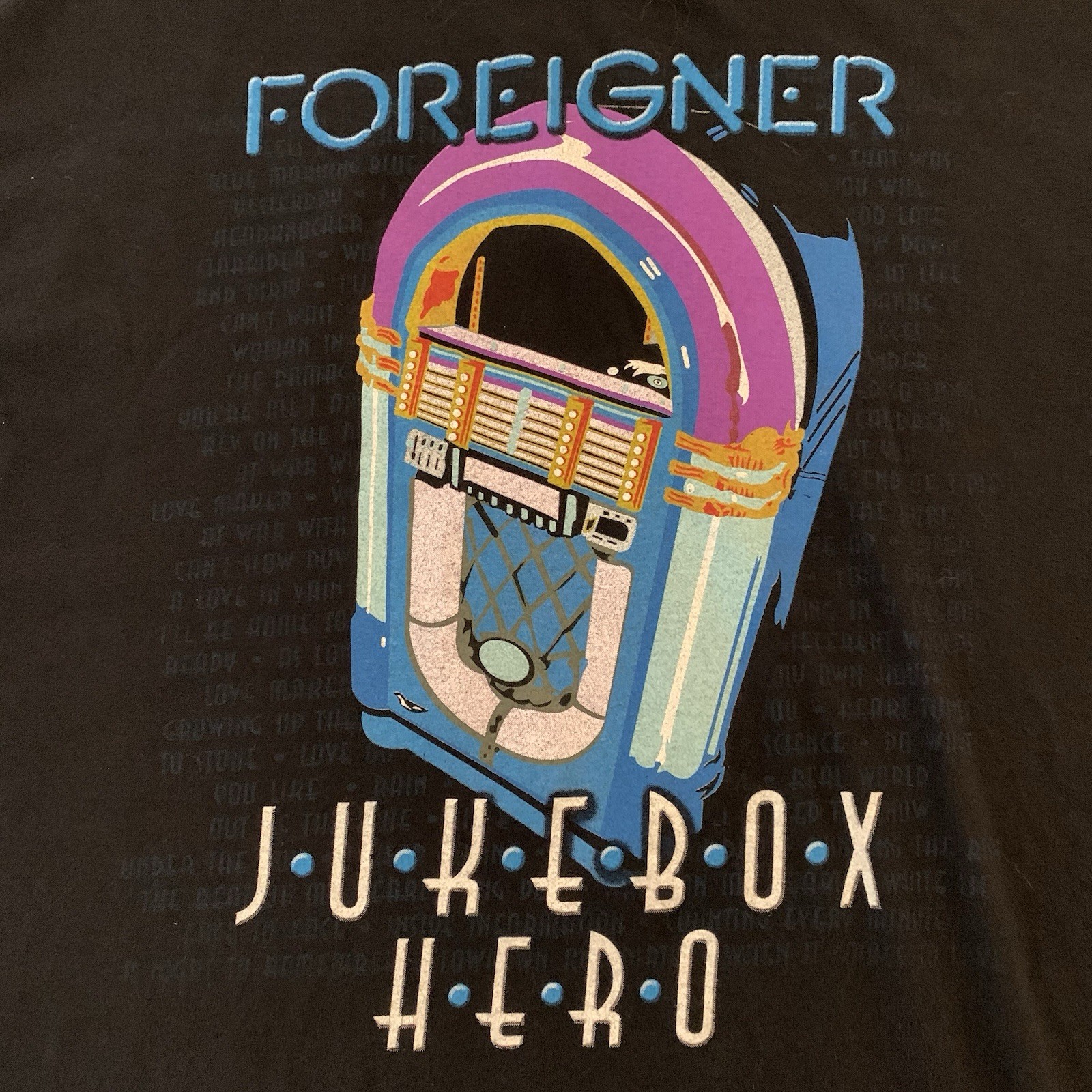 Foreigner Juke Box Hero Black Tee Shirt Men&rsquo;s 2X Classic Rock n Roll Music!