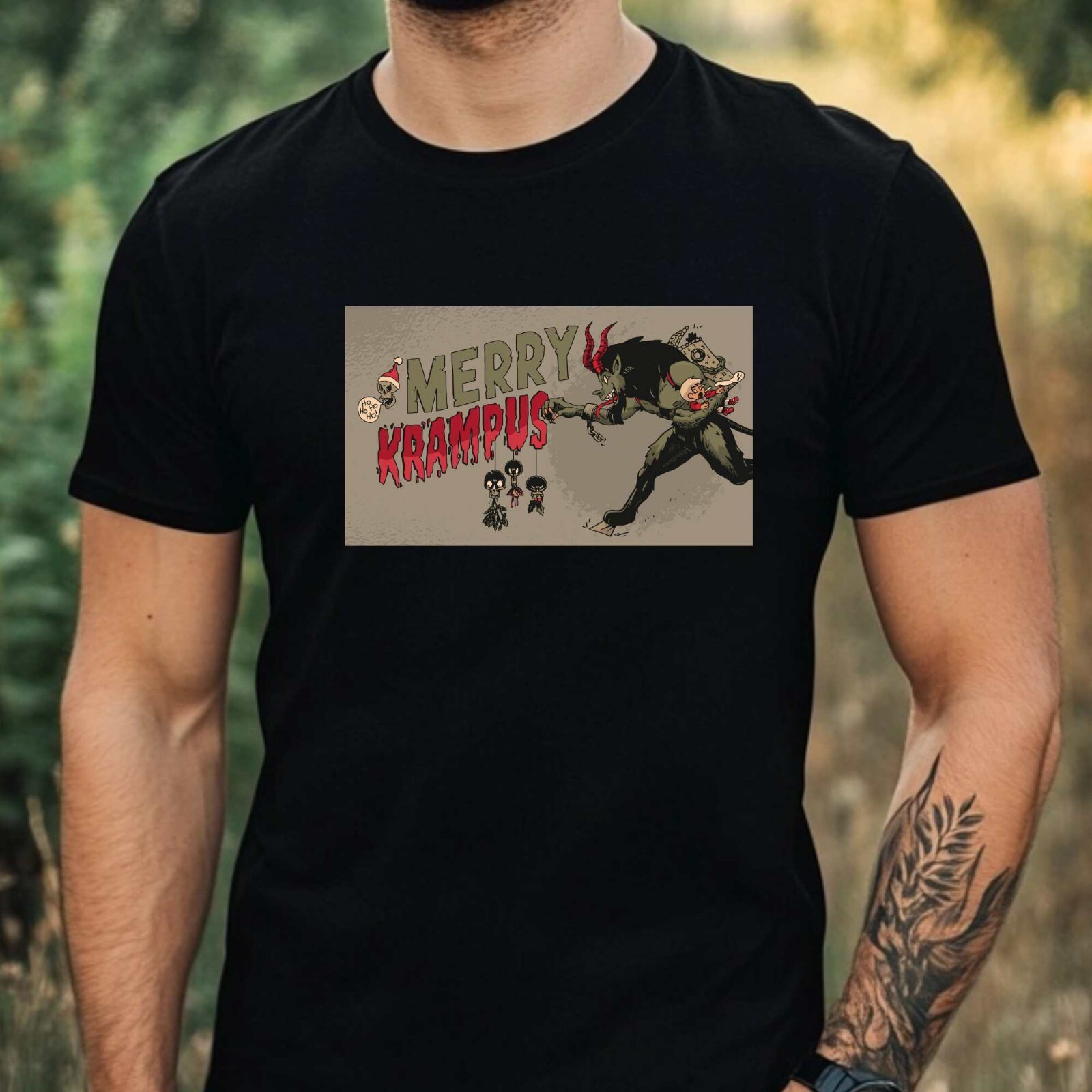 Mens Krampus Motif Cotton T-Shirt Size XS to 5XL