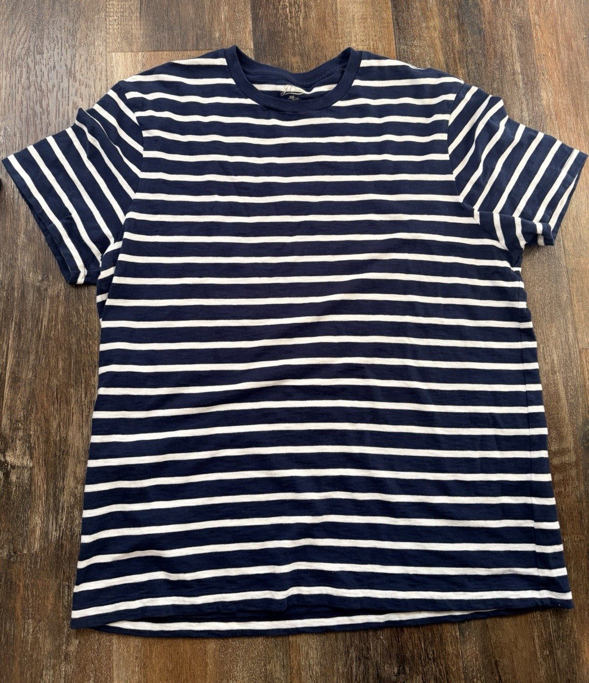 J.Crew Knit Goods Men&rsquo;s Blue/White Striped Slub 100%Cotton Crewneck Tee Sz. XL