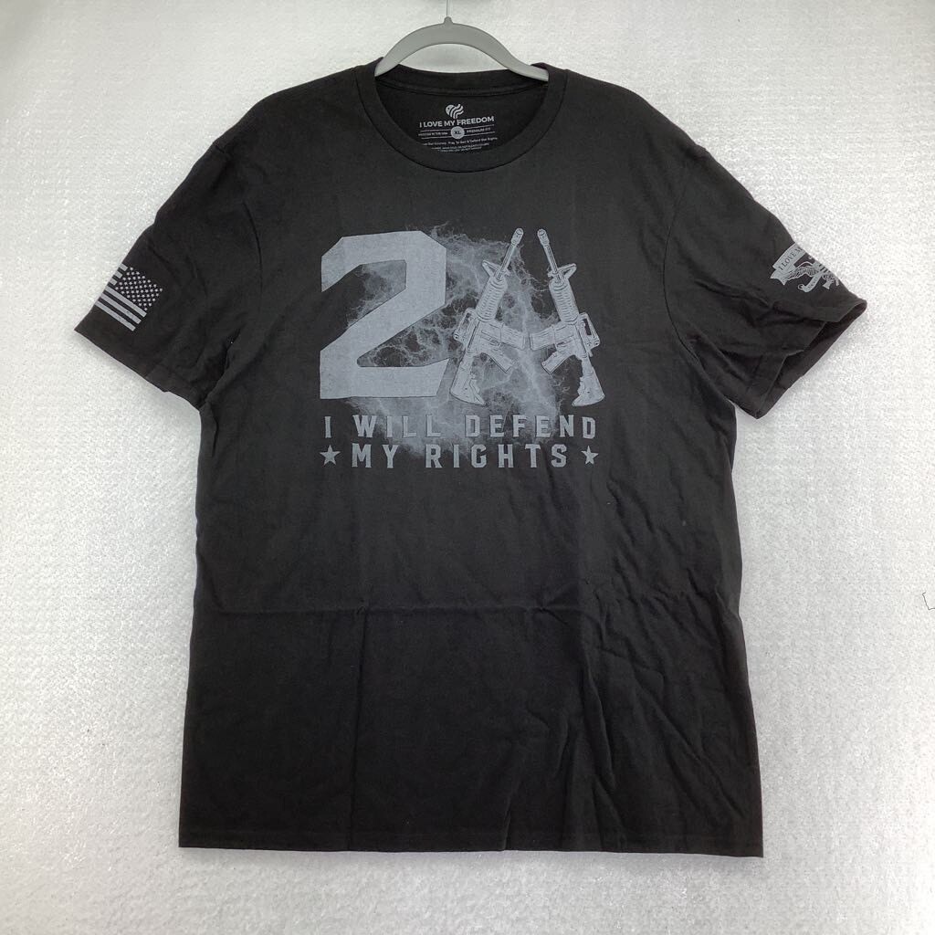 2A I Will Defend My Rights Mens I Love My Freedom Graphic T-Shirt Black XL New