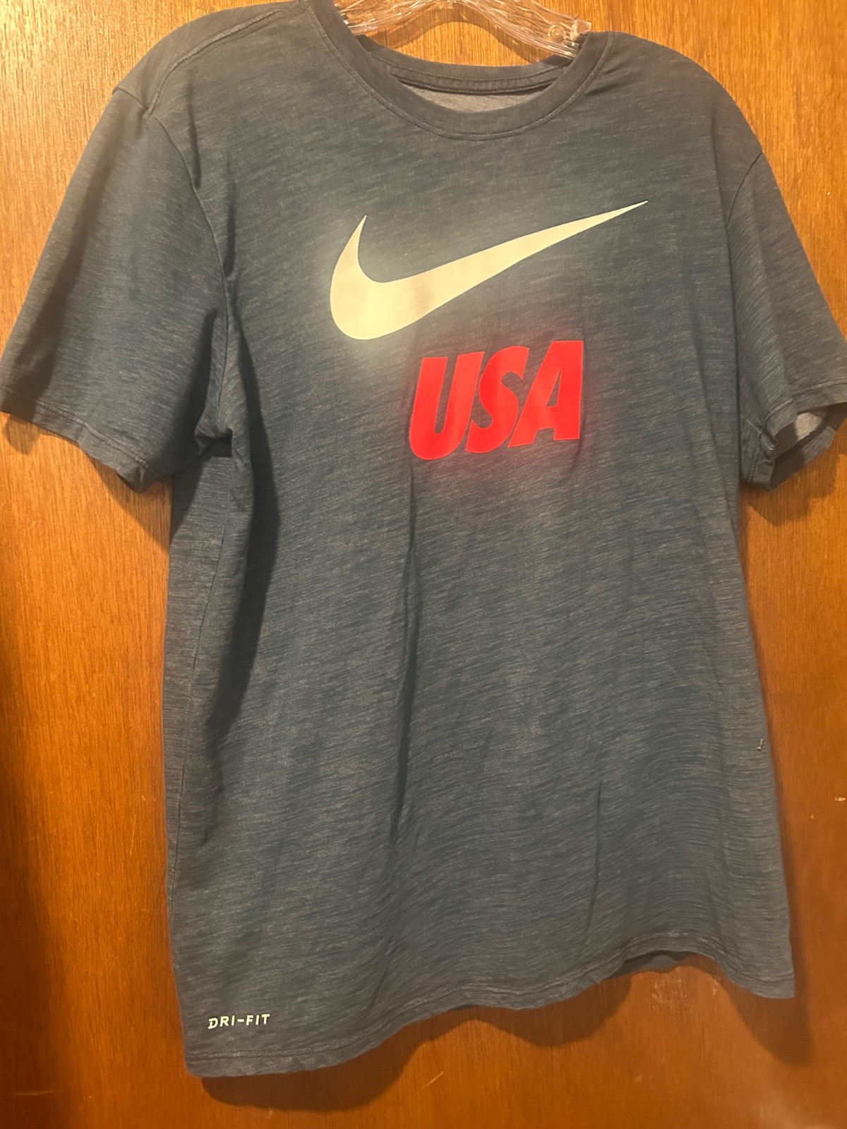 Nike Dri-FIT USA Logo T-Shirt Men M blue Jersey Cotton blend Crew football
