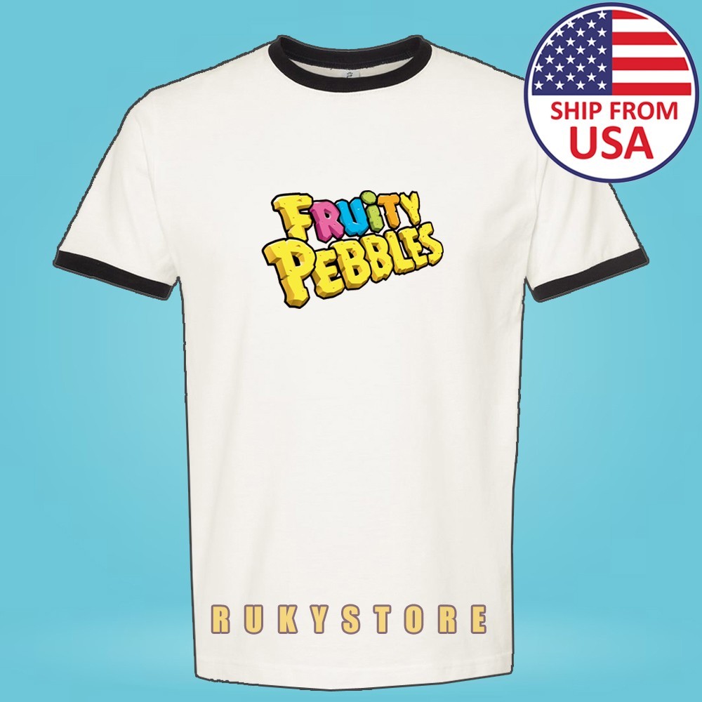Fruity Pebbles Cereals Men&rsquo;s Ringer Black Size S-3XL