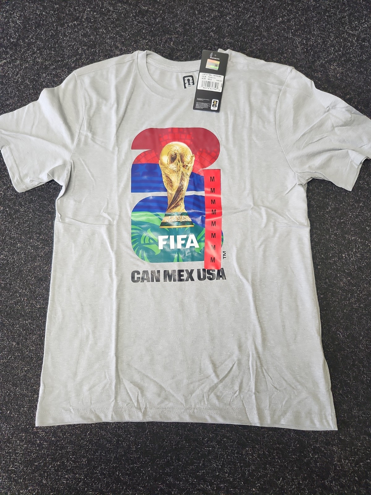FIFA WORLD CUP 2026 Official Licensed T-Shirt NWT Soccer Gray USA CAN MEXICO
