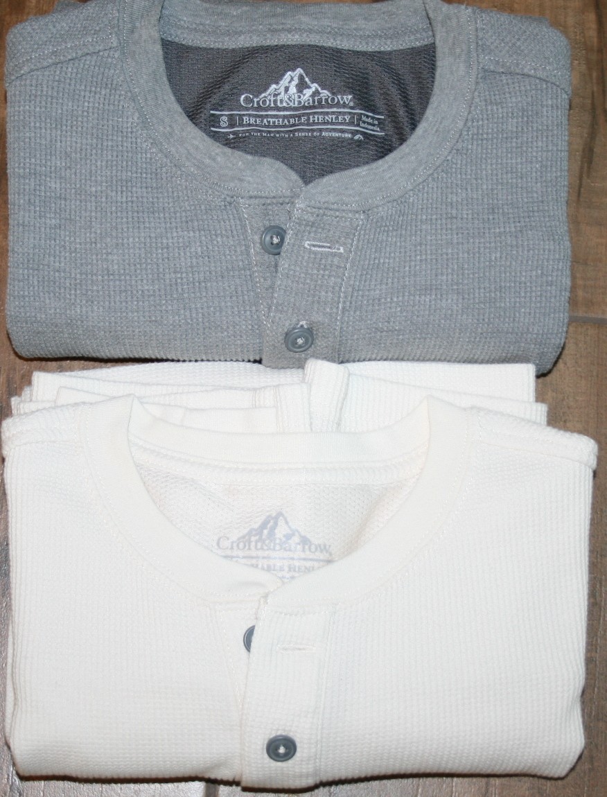 TWO Men&rsquo;s Croft & Barrow Thermal Henley Shirts – gray and white -L/S -small -EUC