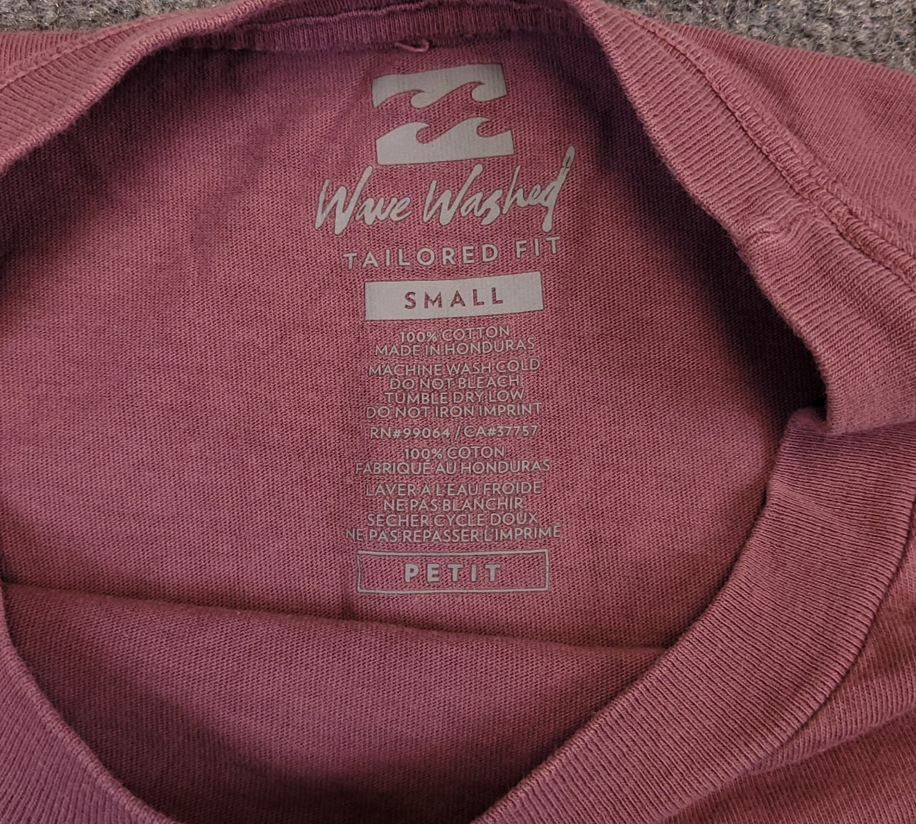 Billabong Wave Washed Mens Small T Shirt Mauve Crew neck Logo Streetwear