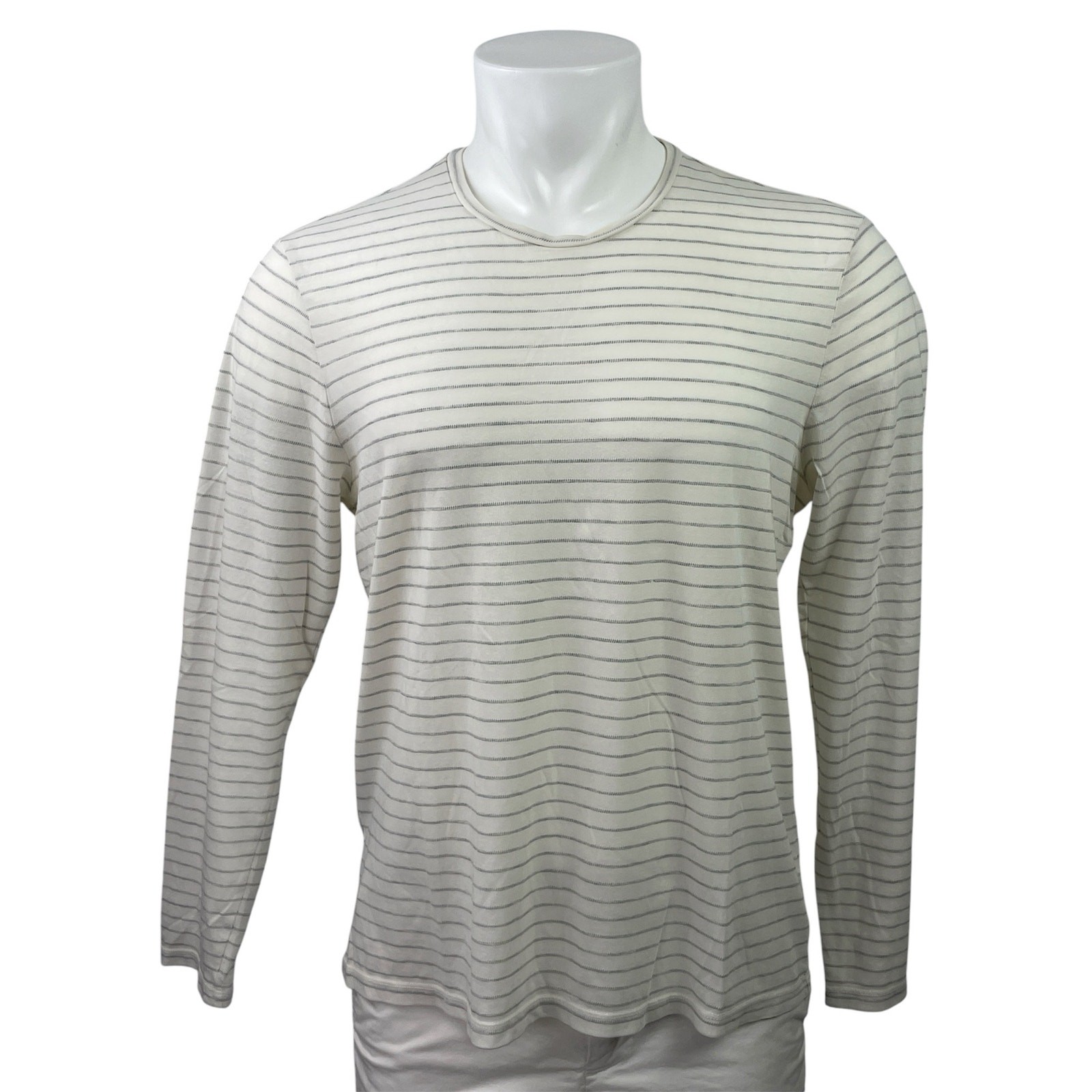Club Monaco Men&rsquo;s White Striped Crewneck Long Sleeve Pullover Tee T-shirt Top M