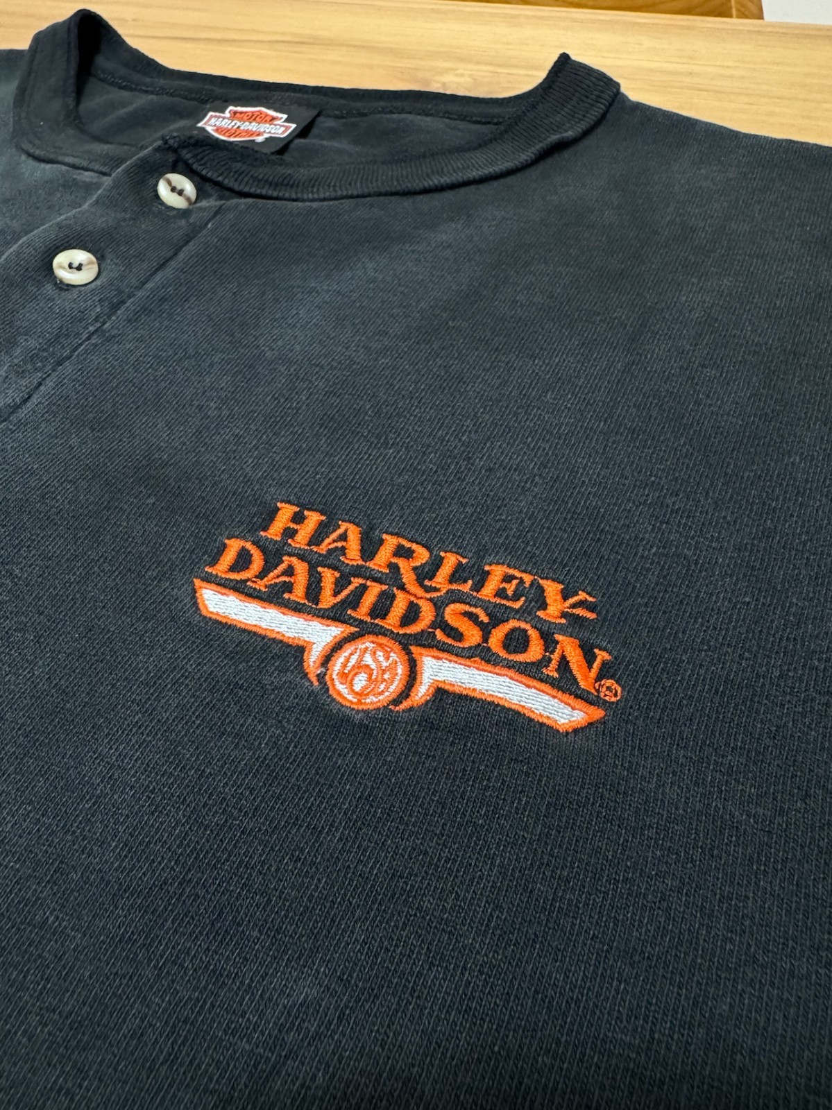 Vintage 90s Harley Davidson Henley Shirt XL Black Gainesville FL Single Stitch
