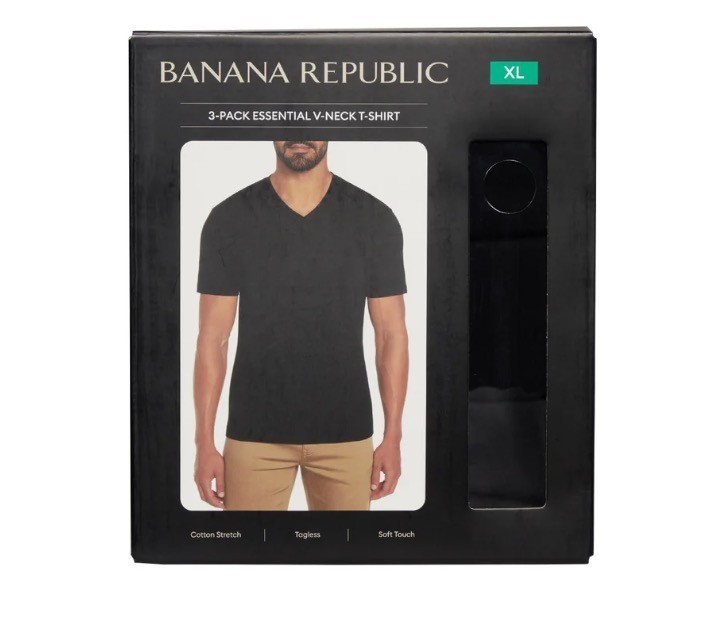 3-Pack Banana Republic Men&rsquo;s V-Neck Tee, Cotton Stretch Tagless BLACK OR WHITE