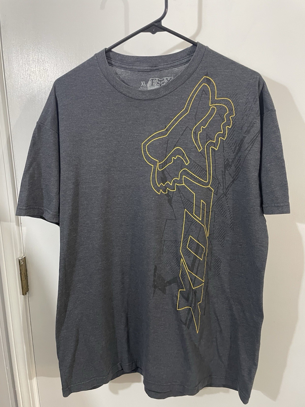 Fox Racing T Shirt Size XL Dark Grey Yellow Logo Short Sleeve Preowned Good