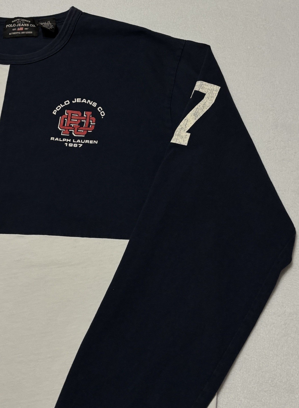 Vtg Polo Ralph Lauren Jeans CO 1967 Colorblock T-Shirt Navy White Size Large