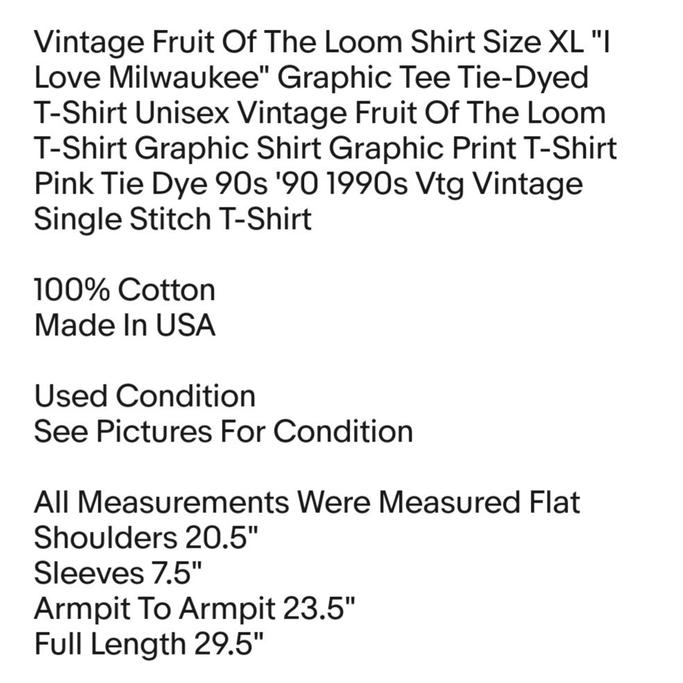 Vintage Fruit Of The Loom Shirt Size XL « I Love Milwaukee » Graphic Tee Tie-Dyed