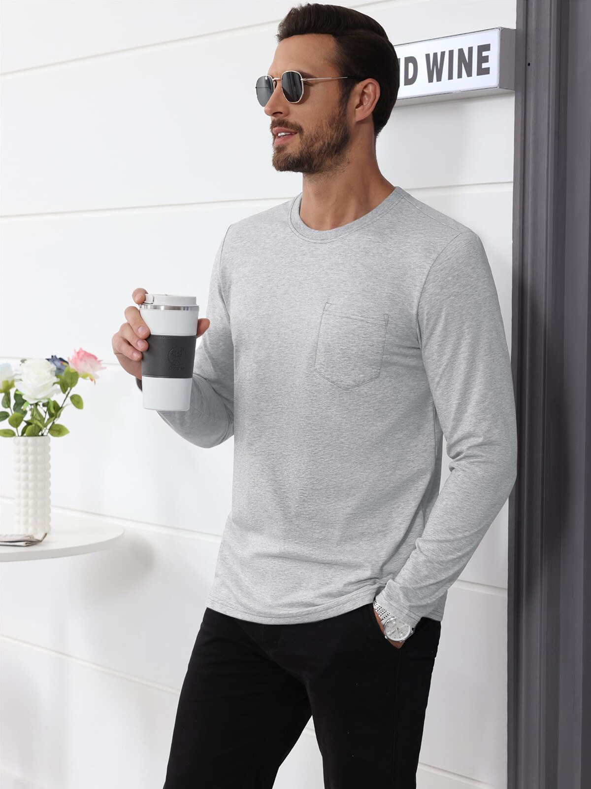 Men&rsquo;s Crew Neck Shirt Long Sleeve Cotton Soft Comfort Lightweight Casual T-Shirt