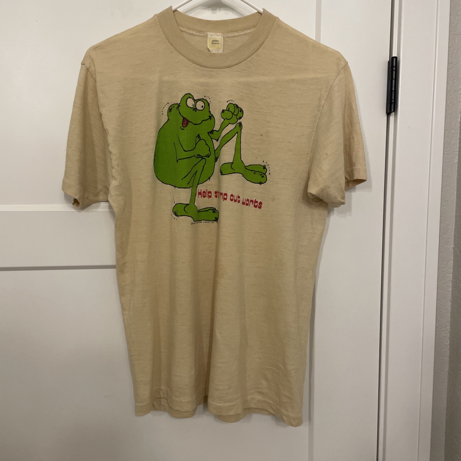 TRUE VINTAGE 70s 80s HELP STAMP OUT WARTS tee FROG L Velva Sheen 50/50