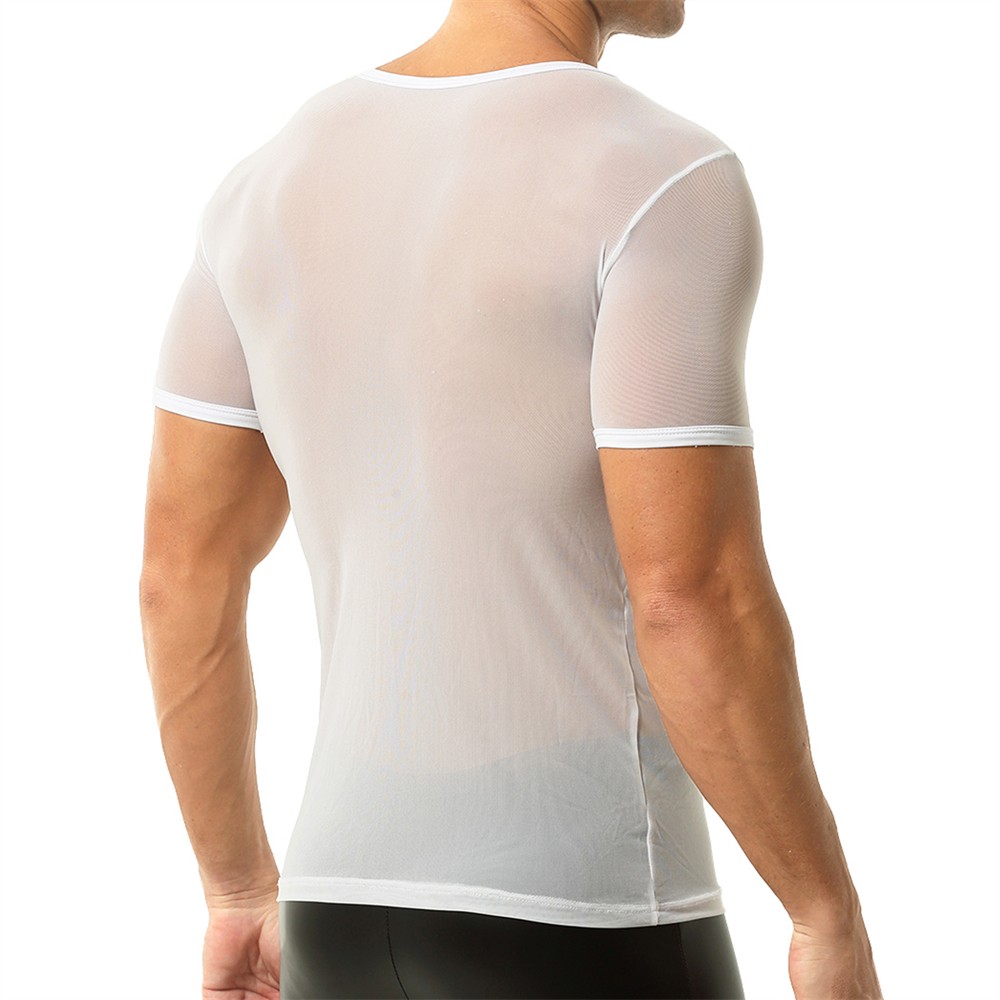 Men&rsquo;s Sheer Mesh See Through Short Sleeve T-Shirt Tops Undershirts Daily Sports