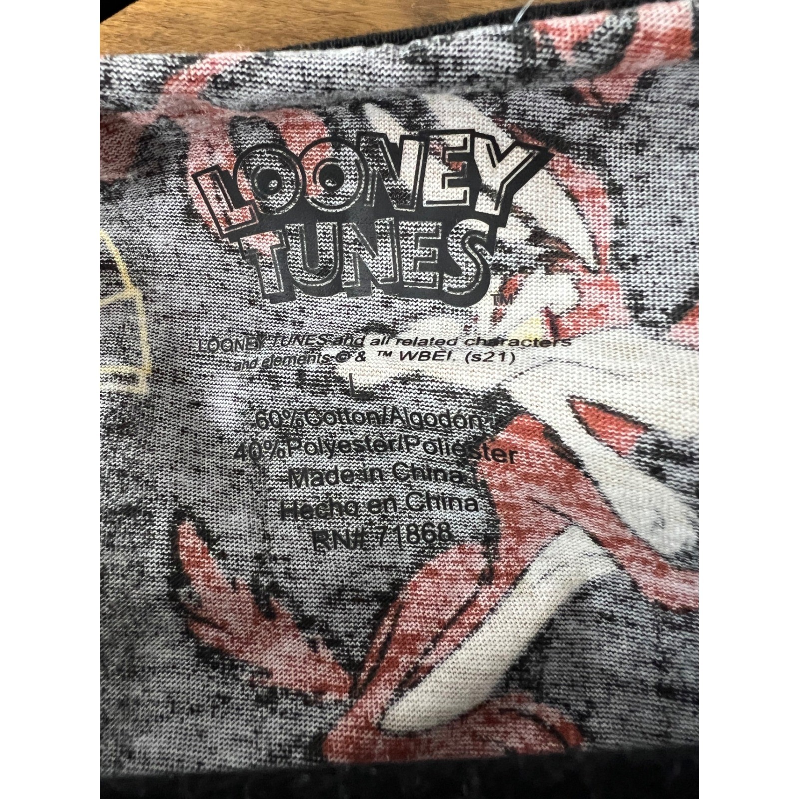 Looney Tunes T Shirt Mens Large Black All Over Print NWT Bugs Bunny Taz Marvin
