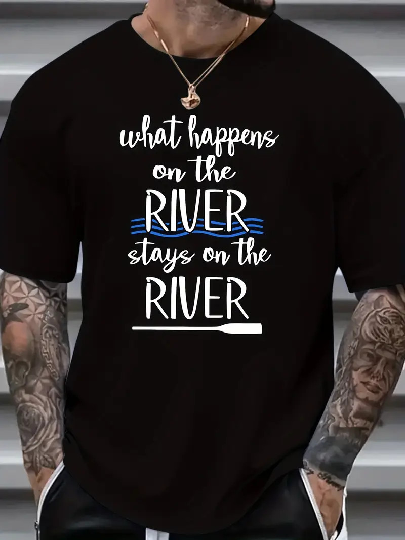 Stylish Plus Size Men&rsquo;s T-Shirt with Unique Letter Print – Casual, Breathable Po