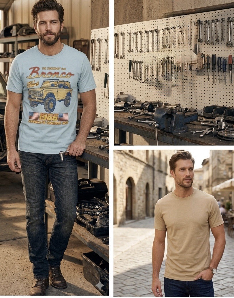 Lot Of 2 Goodfellow T Shirts Size Medium Bronco 1966 Legendary Men&rsquo;s Blue Beige