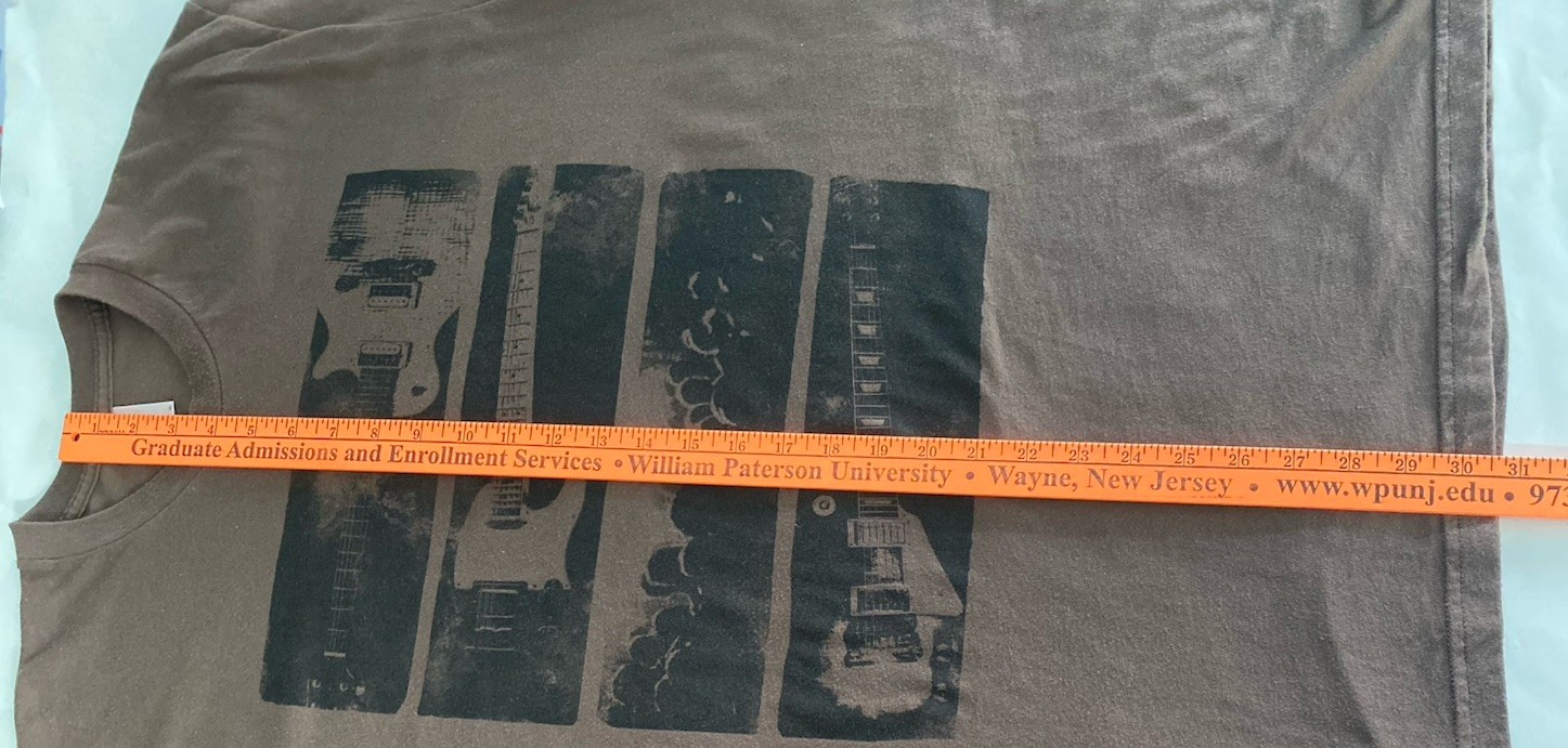 American Apparel Mens Graphic T Shirt Brown Black Panel Guitar Size XL Made USA