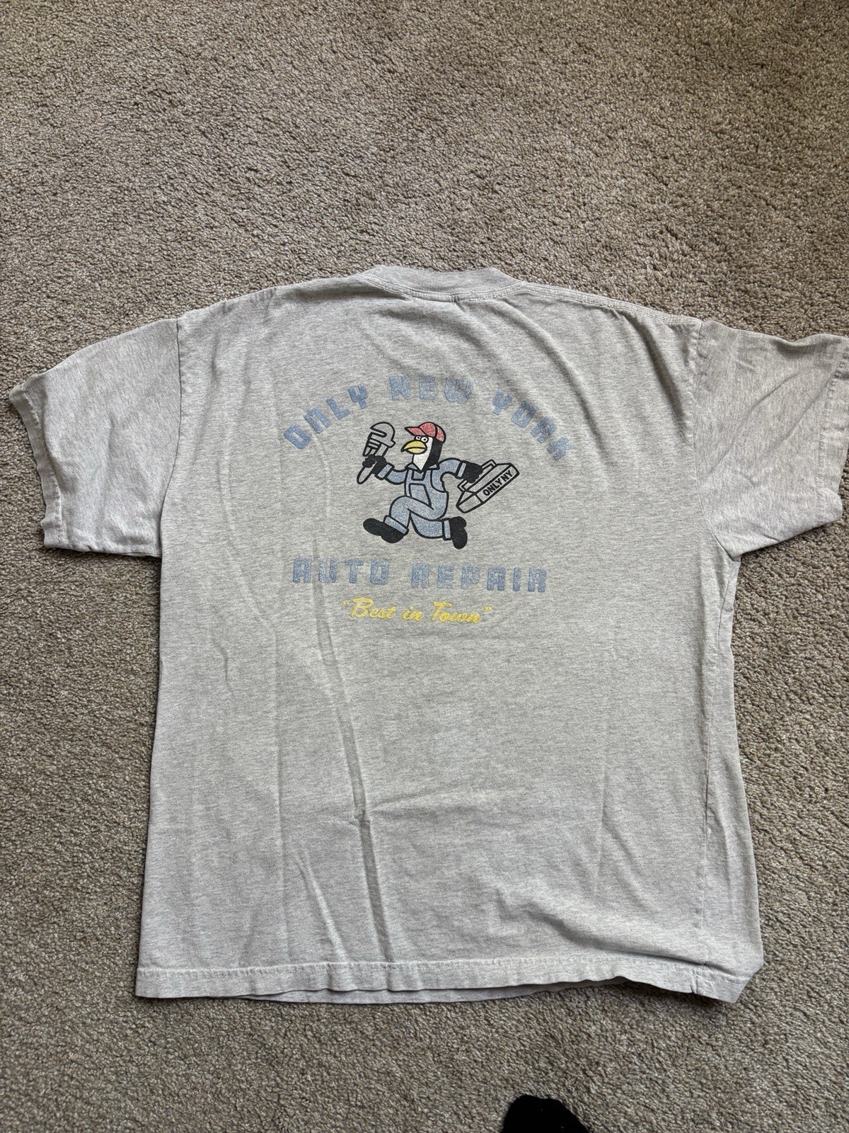 OnlyNY Auto Repair Tee T-Shirt Size Large Heather Gray Short Sleeve Penguin